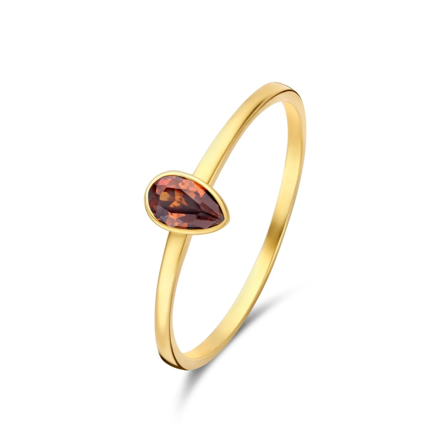 Baguette Brune 14 karaat gouden ring met bruine zirkonia steen