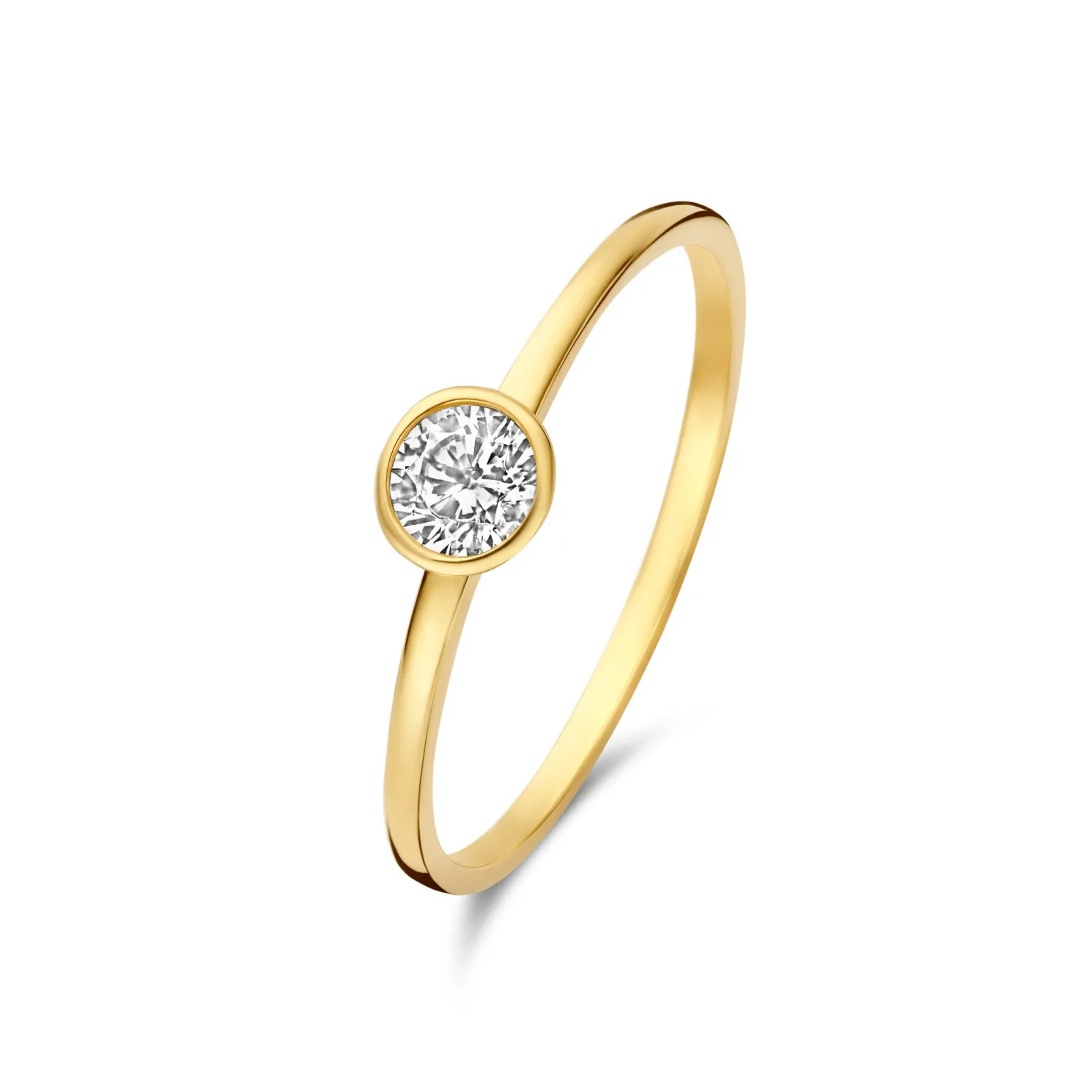 Baguette Genevieve 14 karaat gouden ring met witte zirkonia steen