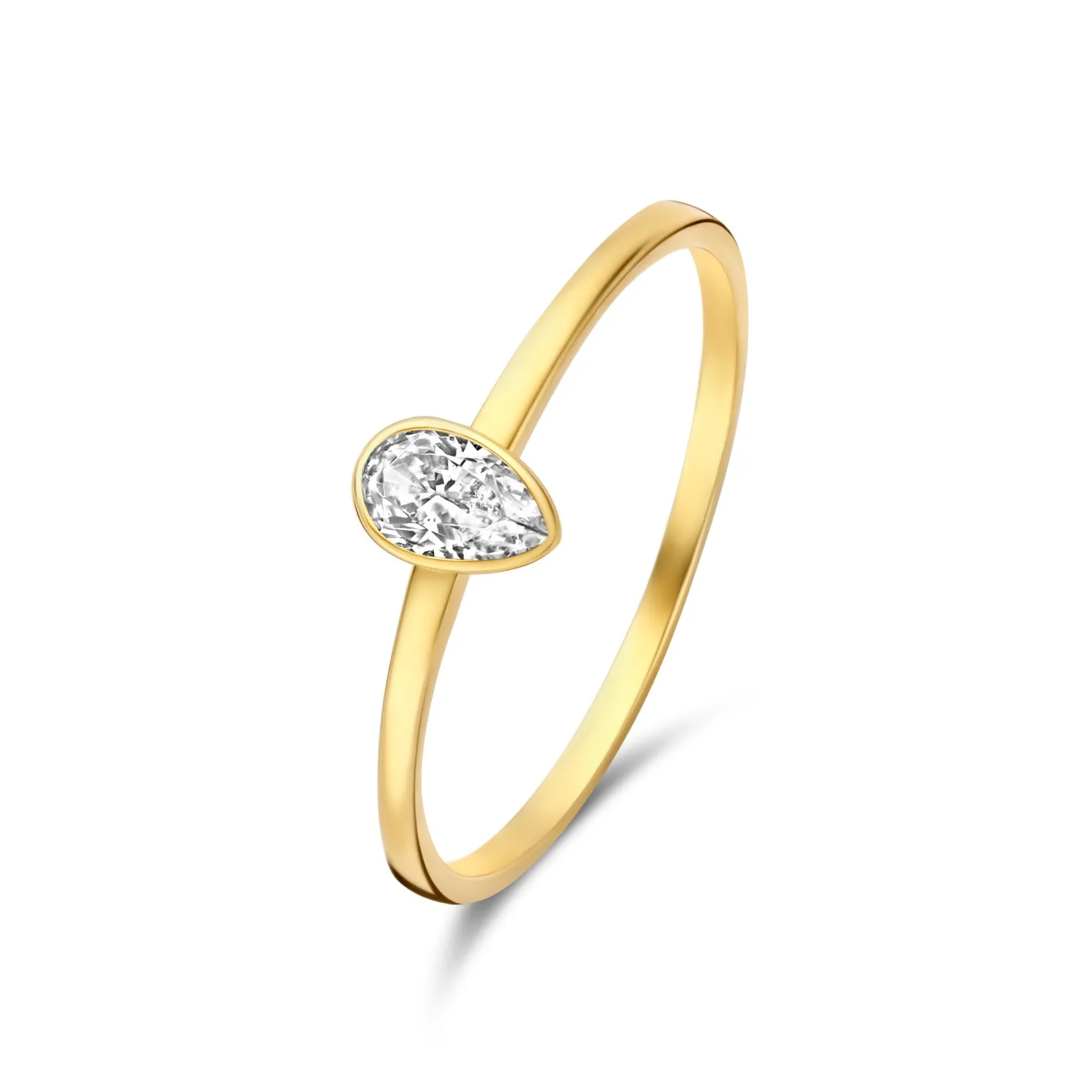 Baguette Genevieve 14 karaat gouden ring met witte zirkonia steen
