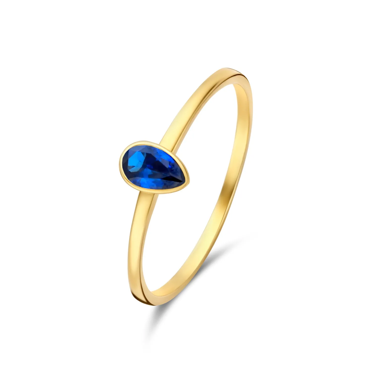 Baguette Nila 14 karaat gouden ring met blauwe zirkonia steen