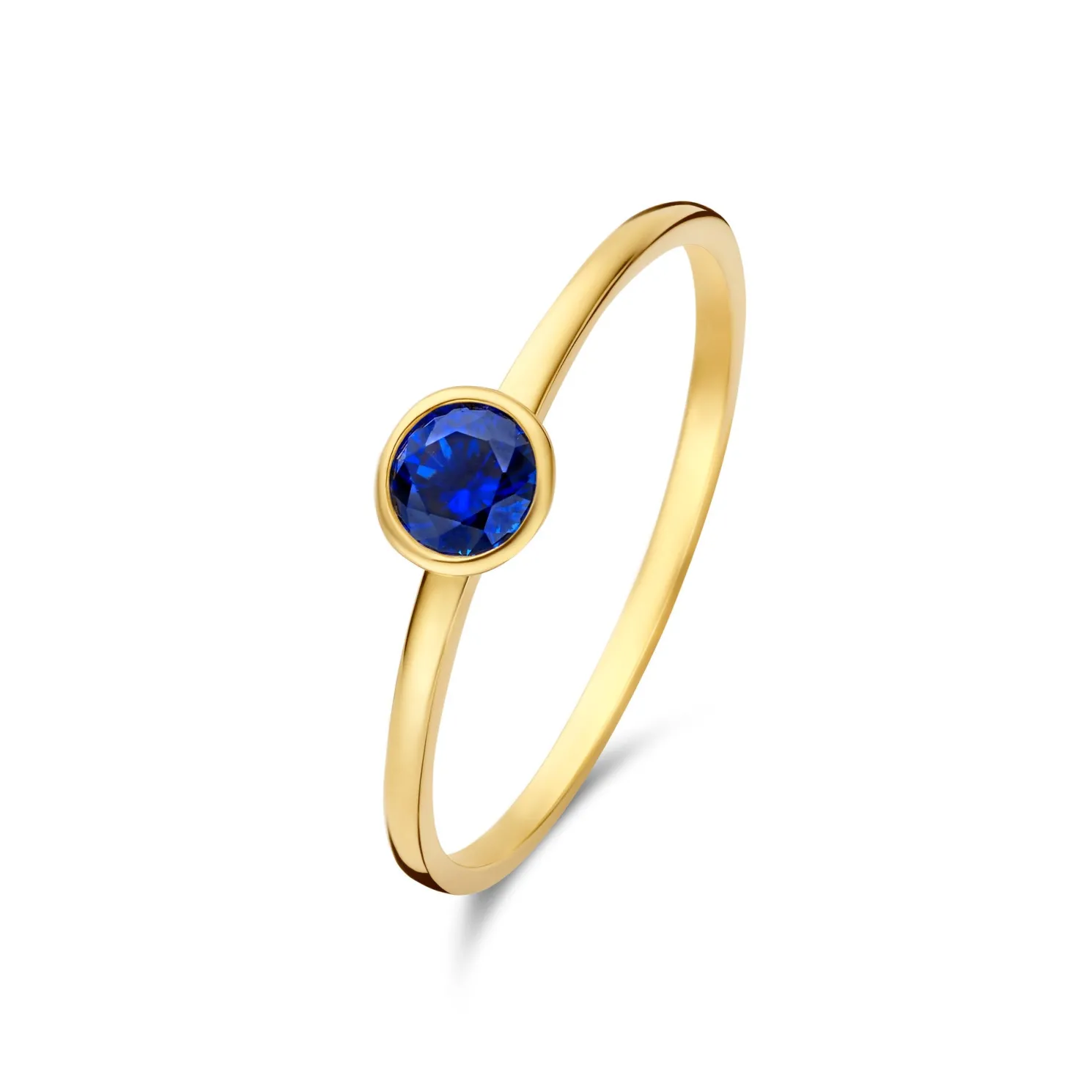 Baguette Nila 14 karaat gouden ring met blauwe zirkonia steen