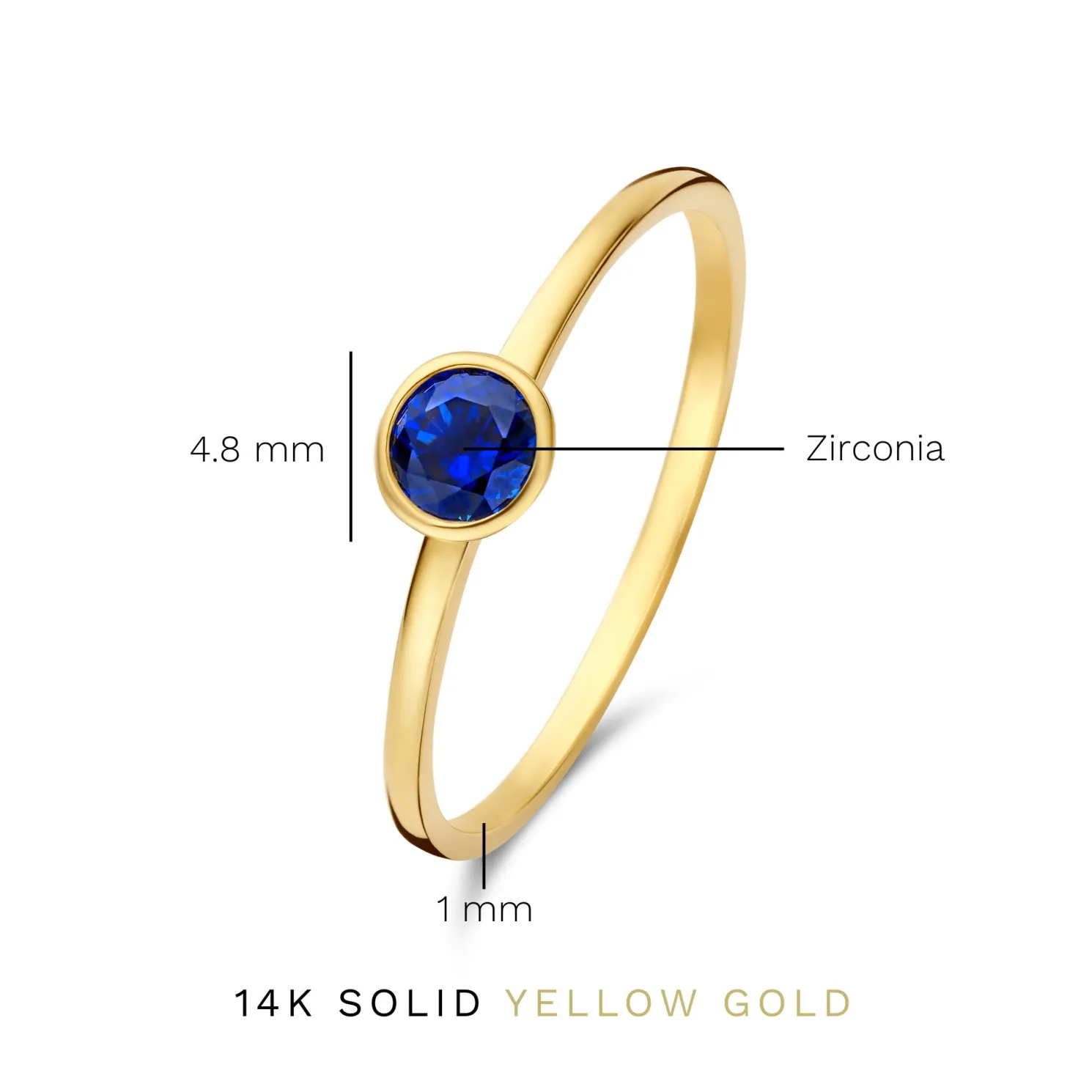 Baguette Nila 14 karaat gouden ring met blauwe zirkonia steen