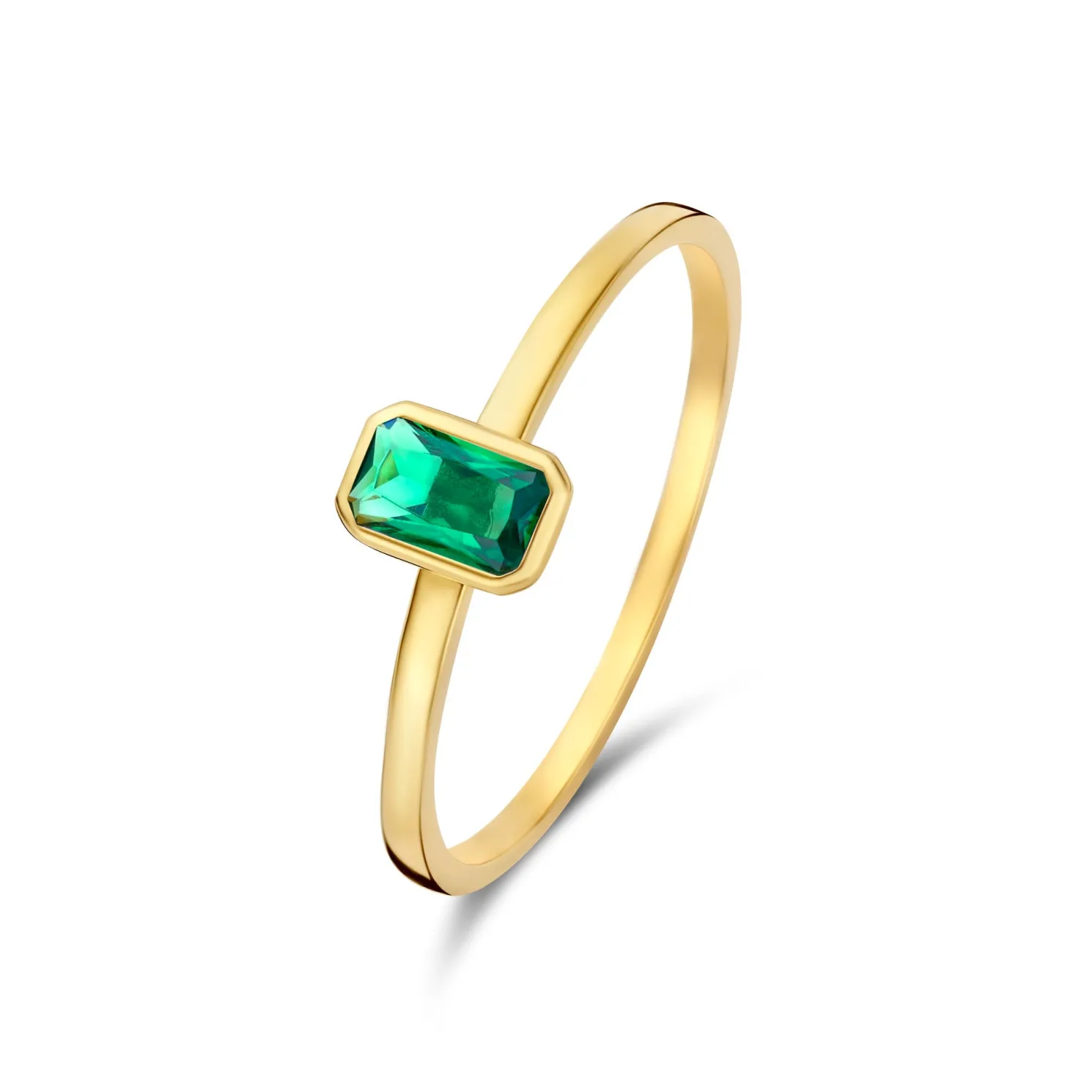 Baguette Olivia 14 karaat gouden ring met groene zirkonia steen
