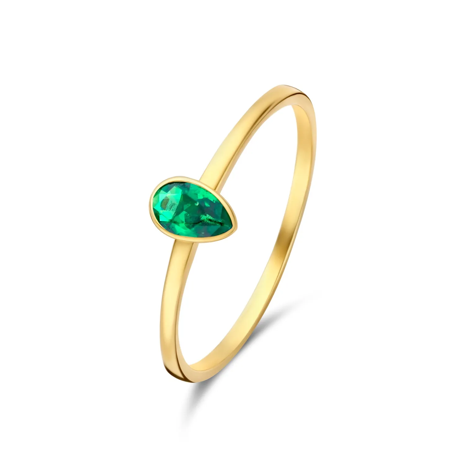 Baguette Olivia 14 karaat gouden ring met groene zirkonia steen
