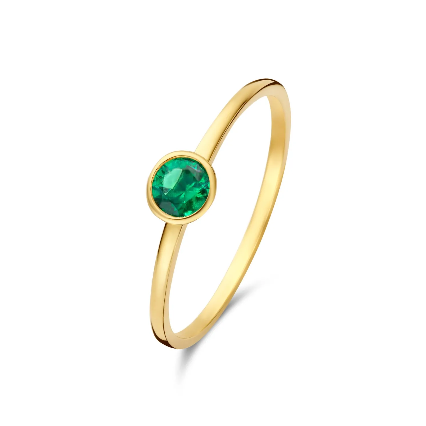 Baguette Olivia 14 karaat gouden ring met groene zirkonia steen