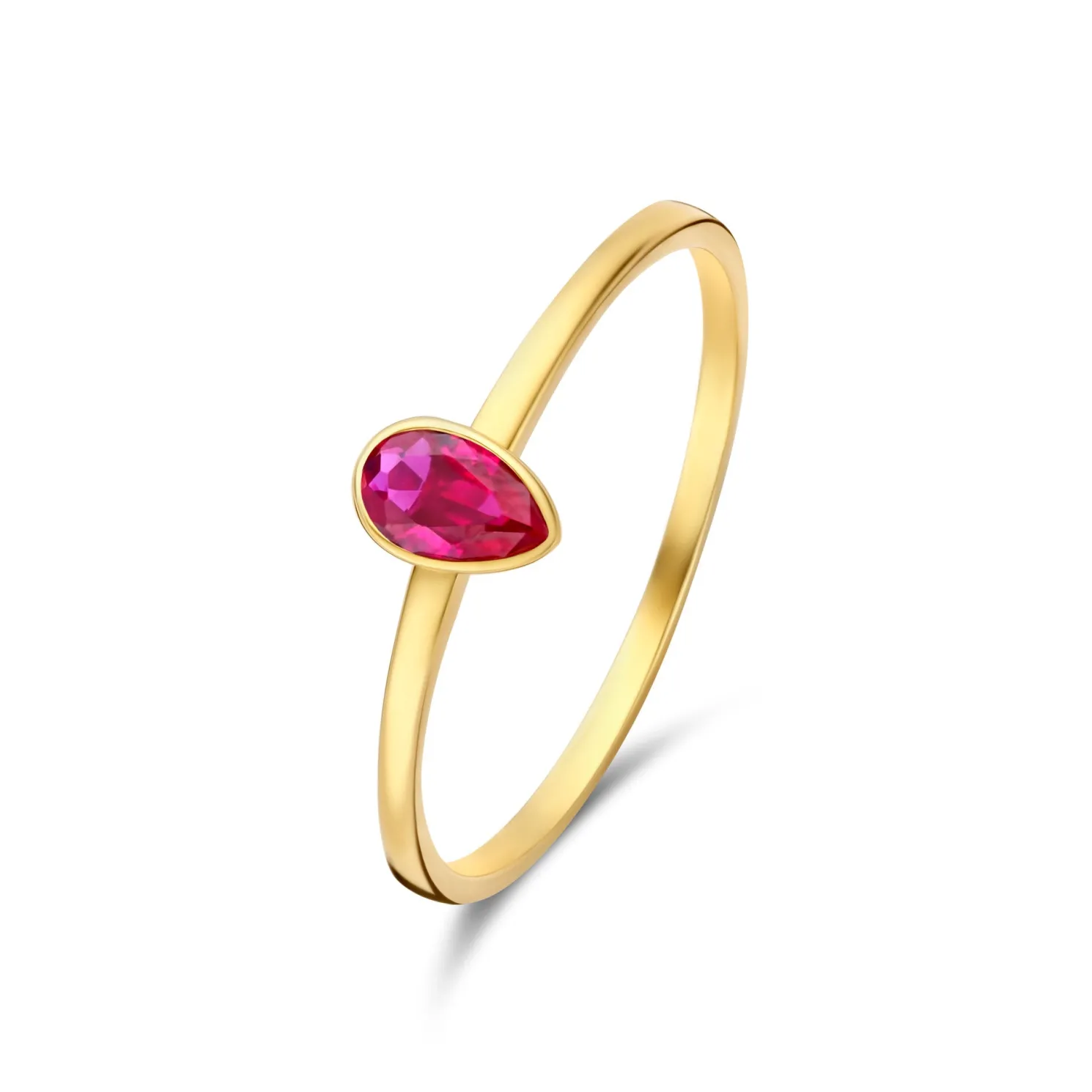 Baguette Roux 14 karaat gouden ring met rode zirkonia steen