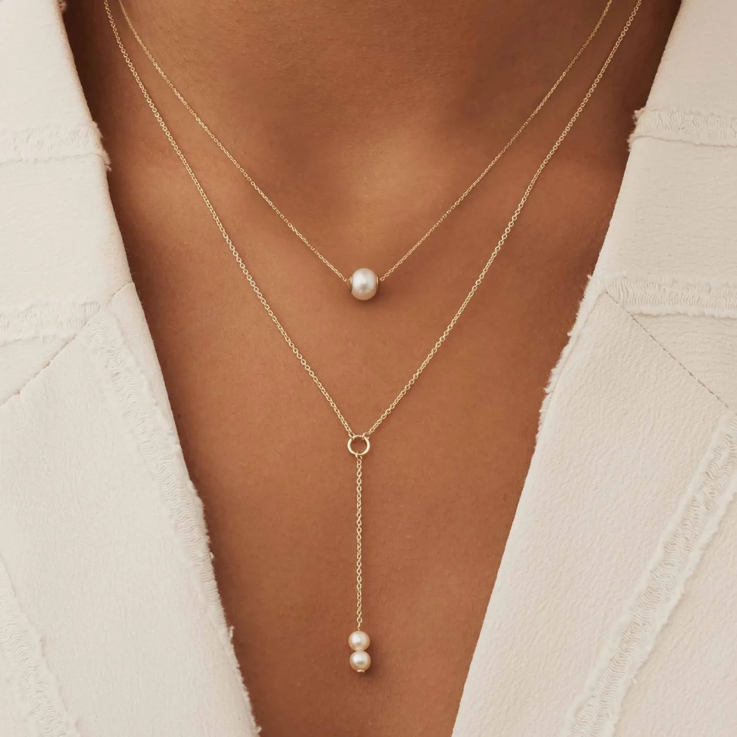 Belleville Luna 14 karaat gouden collier met zoetwaterparels