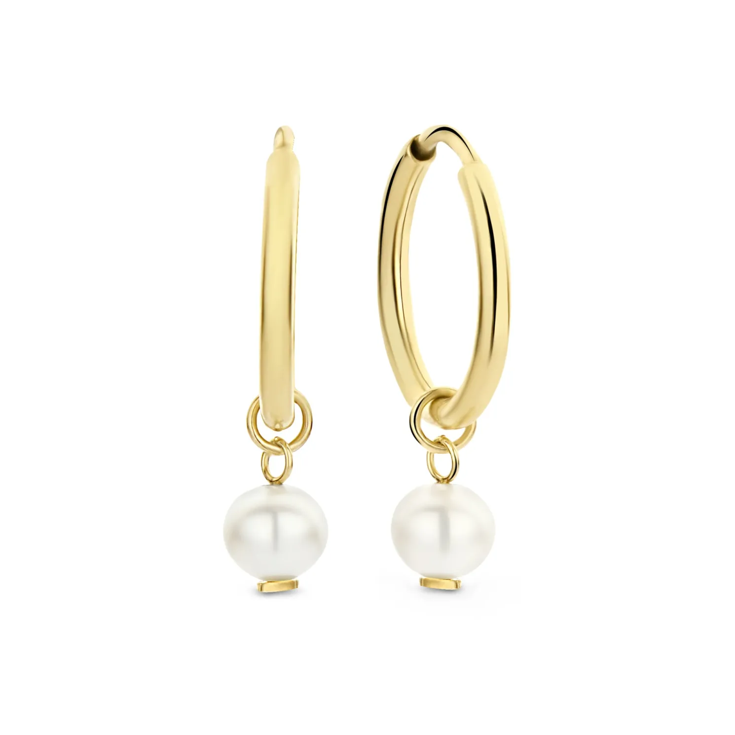 Belleville Luna 14 karaat gouden creolen met zoetwaterparel