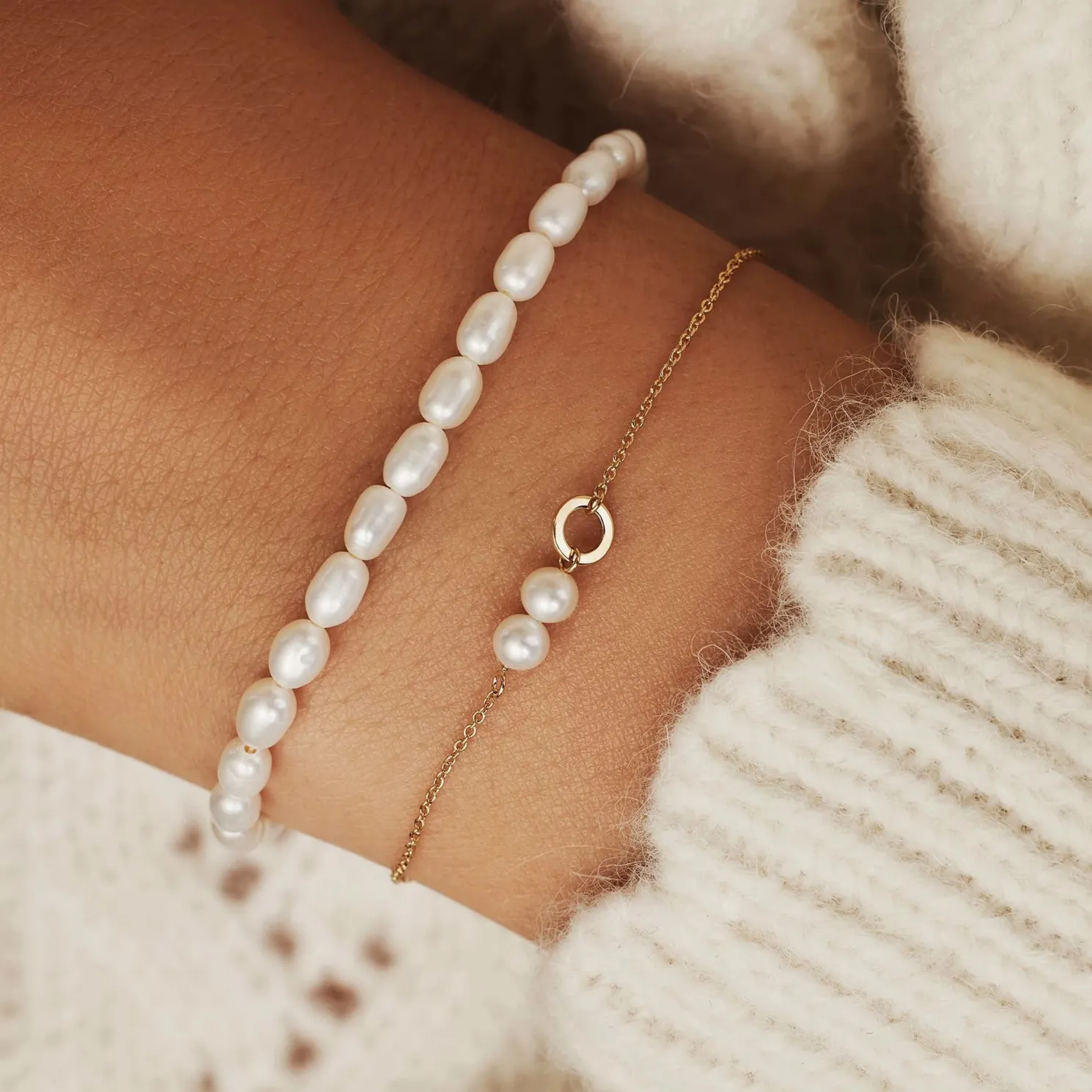 Belleville Luna 14 karaat gouden armband met zoetwaterparels