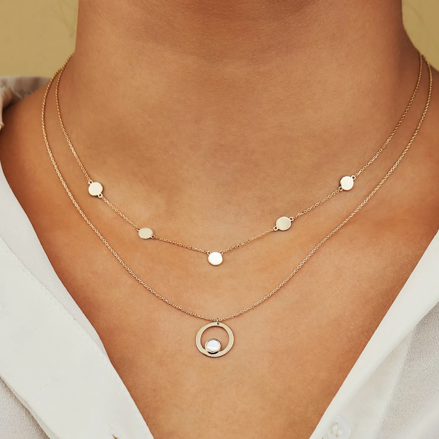 Belleville Nova 14 karaat gouden collier met parelmoer