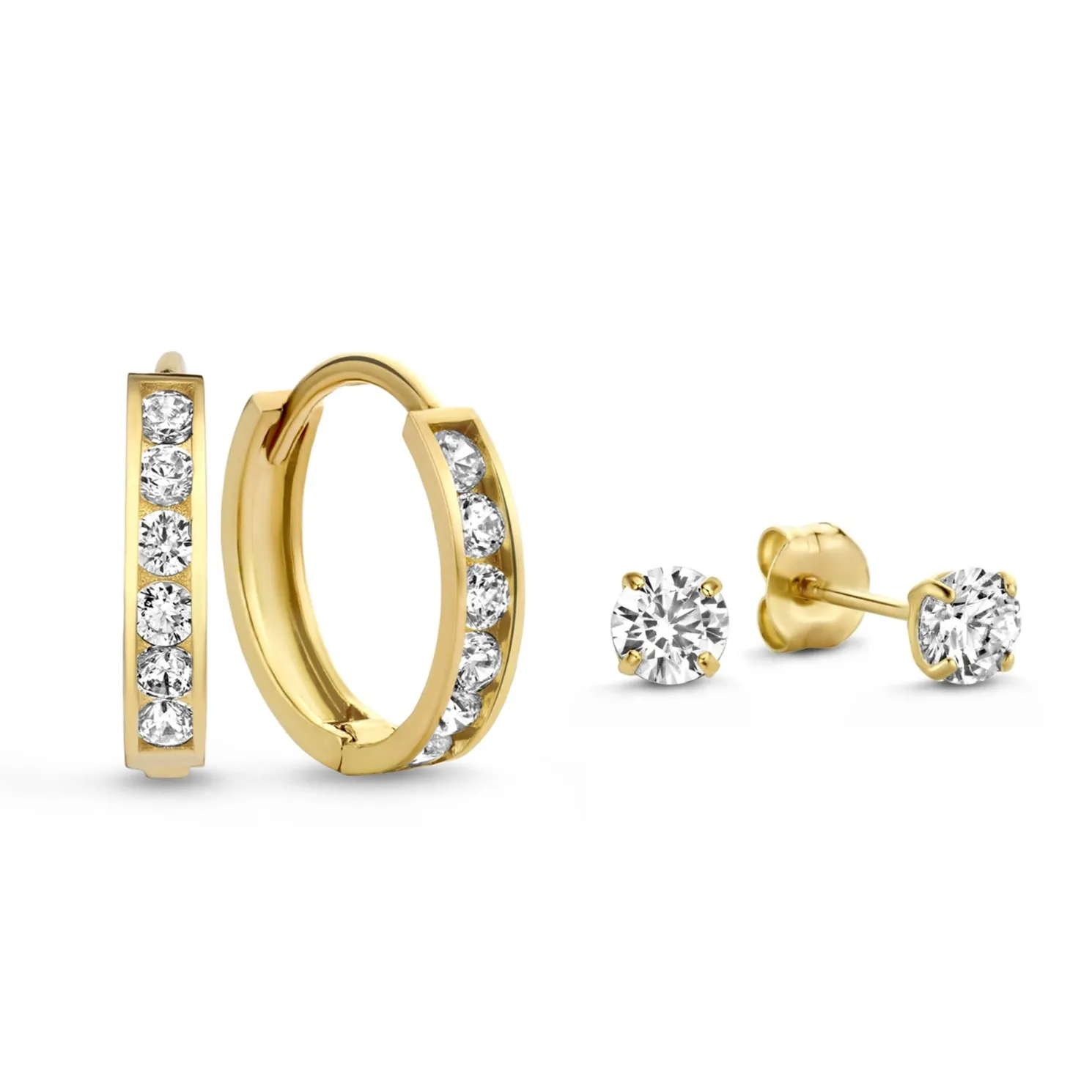 Cadeau d'Isabel 14 karaat gouden oorbellen set met zirkonia steentjes