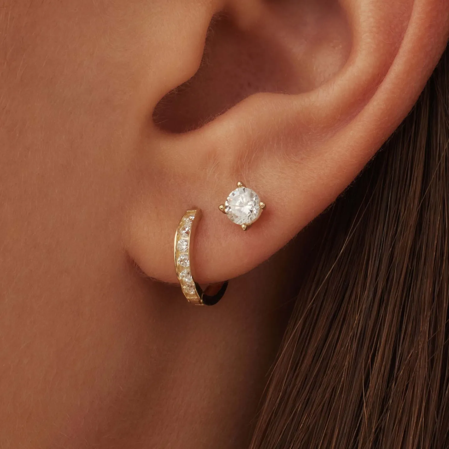 Cadeau d'Isabel 14 karaat gouden oorbellen set met zirkonia steentjes