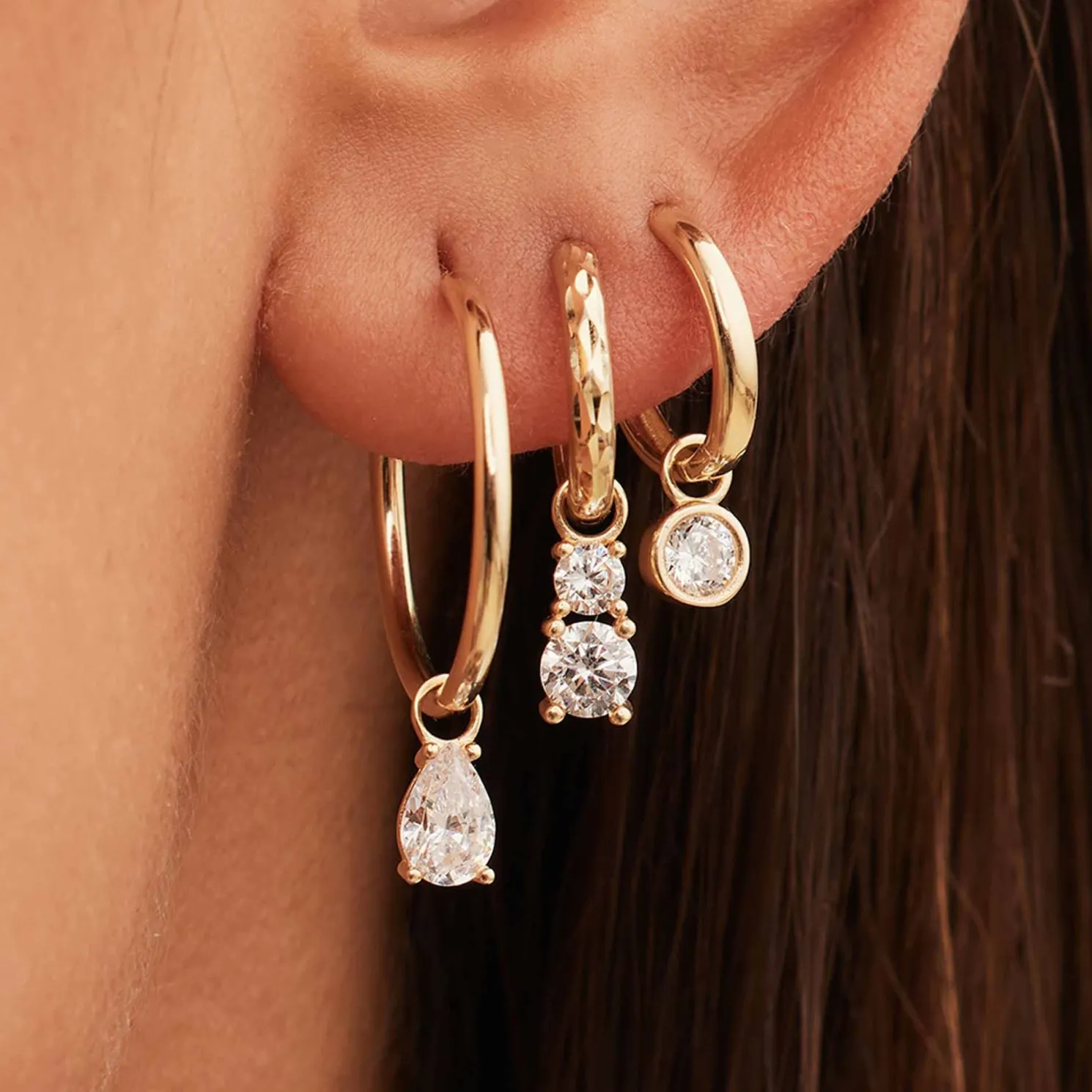 Cadeau d'Isabel 14 karaat gouden vierdelige oorbedel set met zirkonia steentjes | zonder creolen