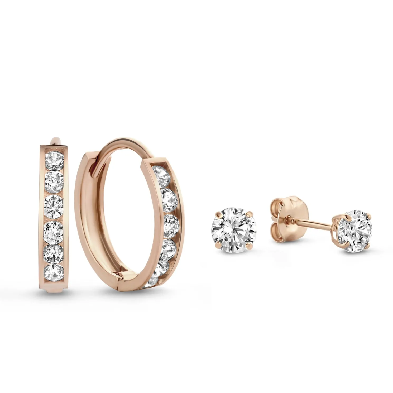 Cadeau d'Isabel 14 karaat rosé gouden oorbellen set met zirkonia steentjes