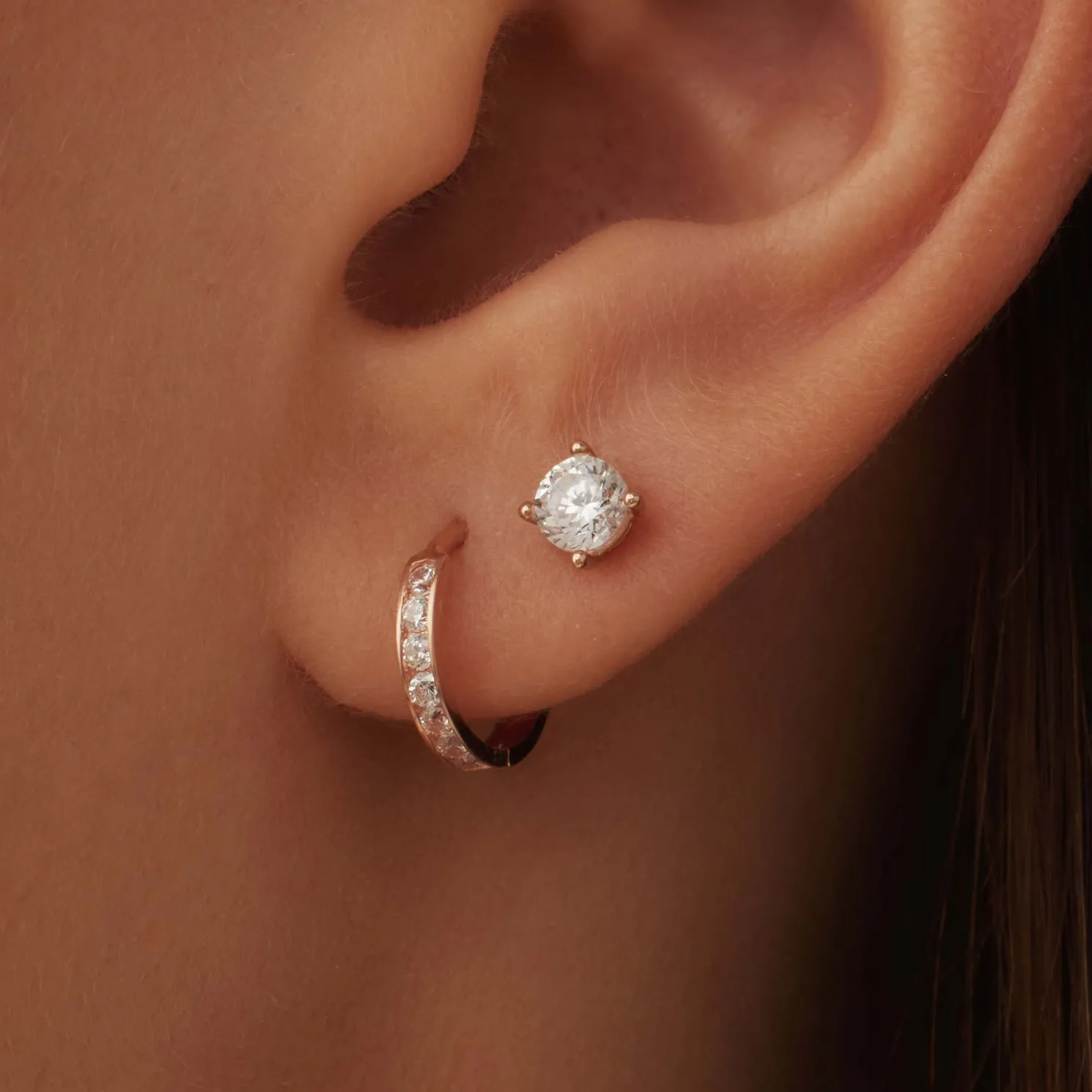 Cadeau d'Isabel 14 karaat rosé gouden oorbellen set met zirkonia steentjes