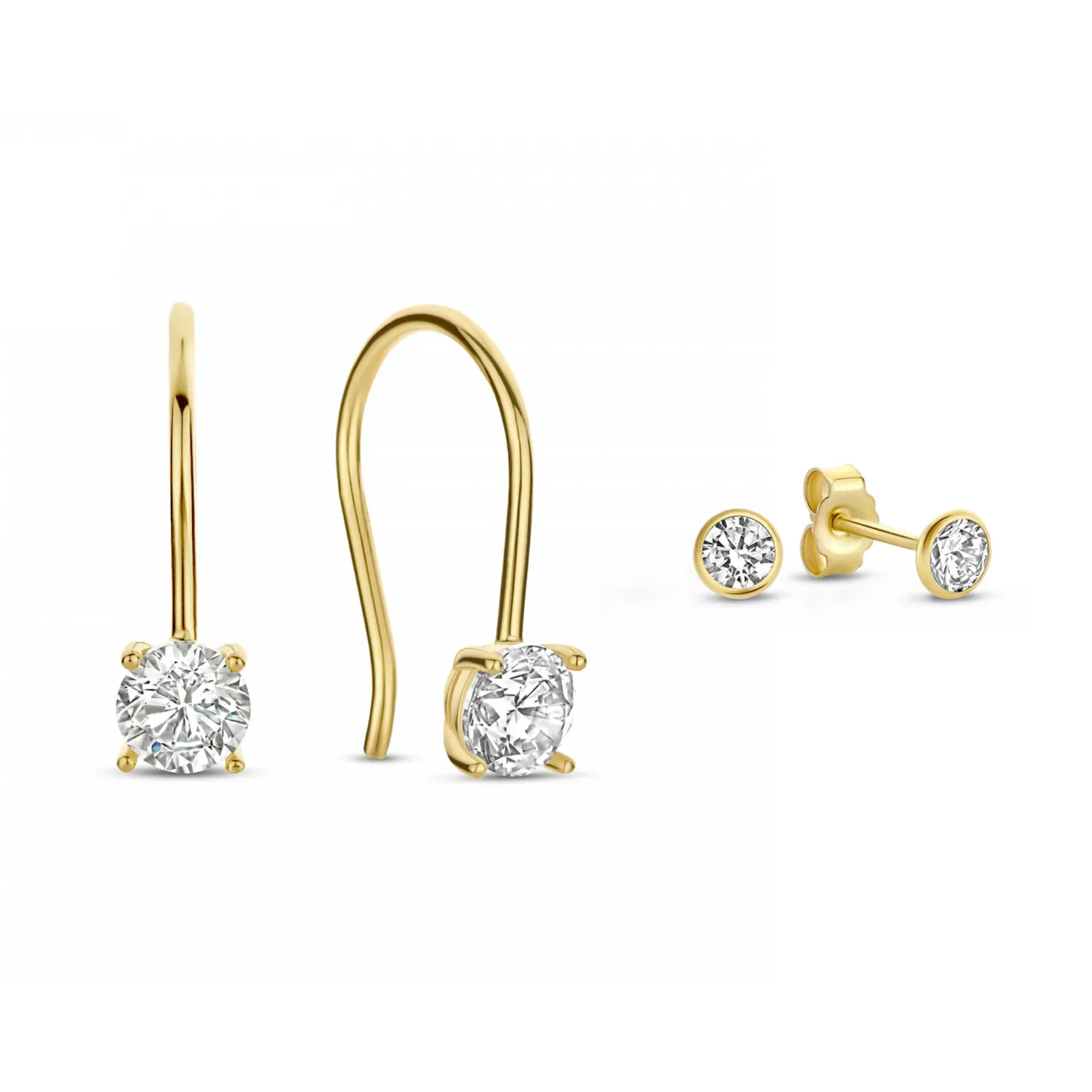 Cadeau d'Isabel 14 karaat gouden oorbellen set met zirkonia steentjes