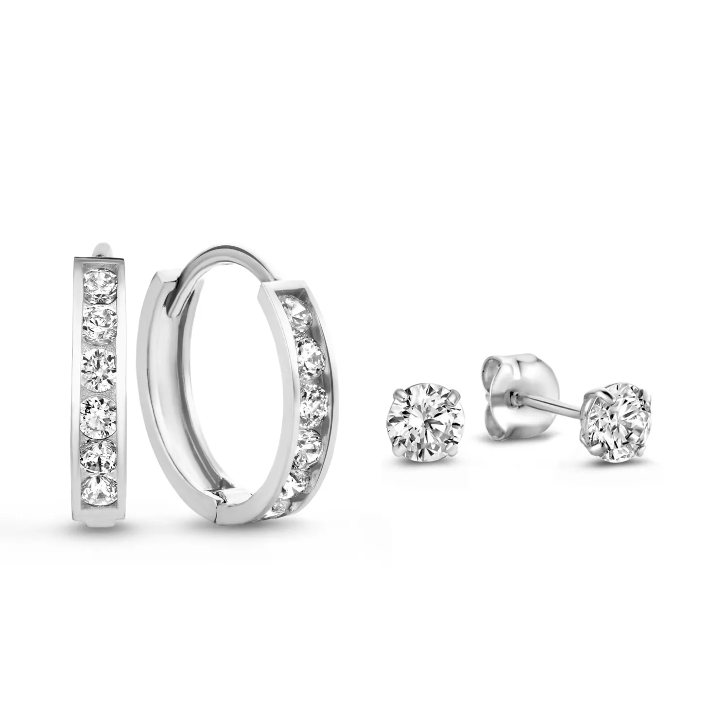 Cadeau d'Isabel 14 karaat witgouden oorbellen set met zirkonia steentjes