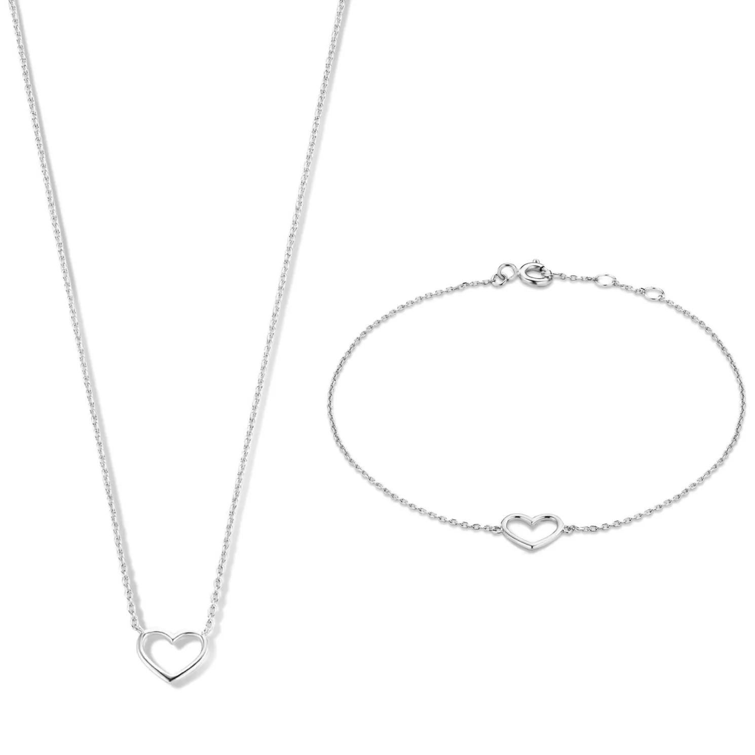 Cadeau d'Isabel 14 karaat witgouden collier en armband giftset met hartje