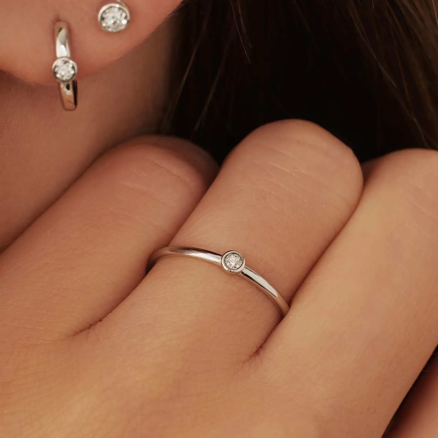 De la Paix Inaya 14 karaat witgouden ring met diamant 0.01 karaat