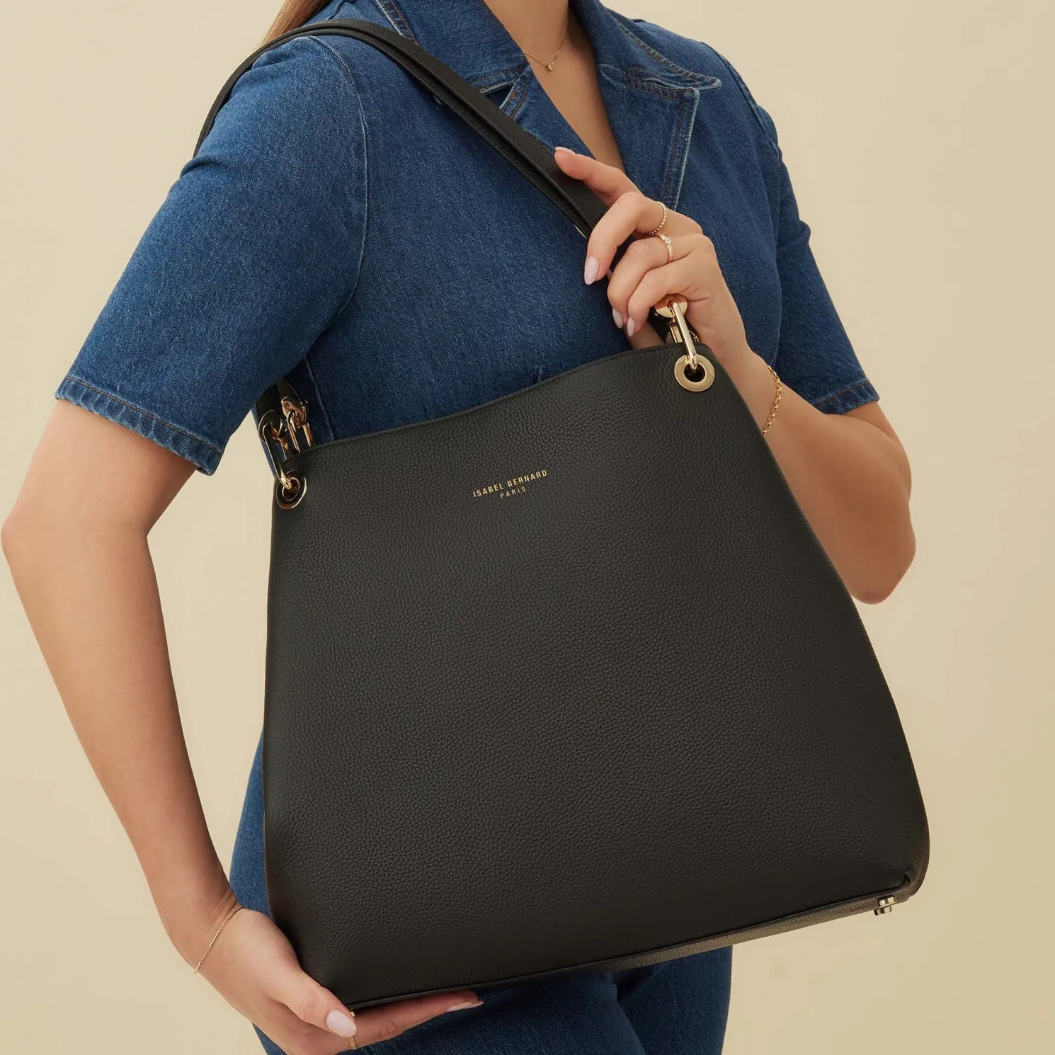 Femme Forte Annabelle zwarte leren schoudertas van kalfsleer