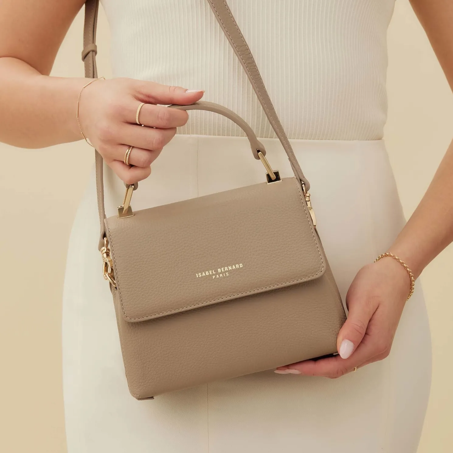 Femme Forte Heline taupe leren handtas van kalfsleer