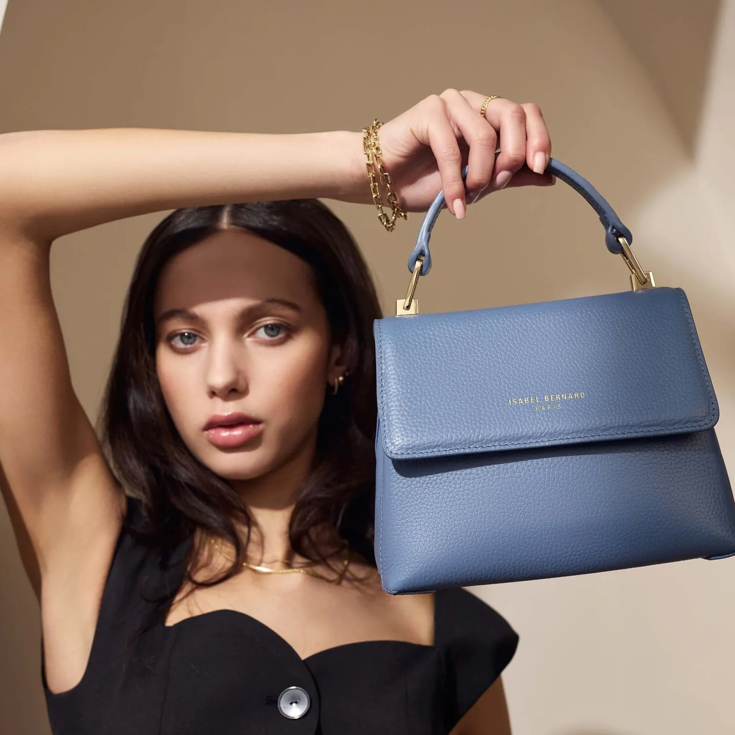 Femme Forte Heline blauwe leren handtas van kalfsleer