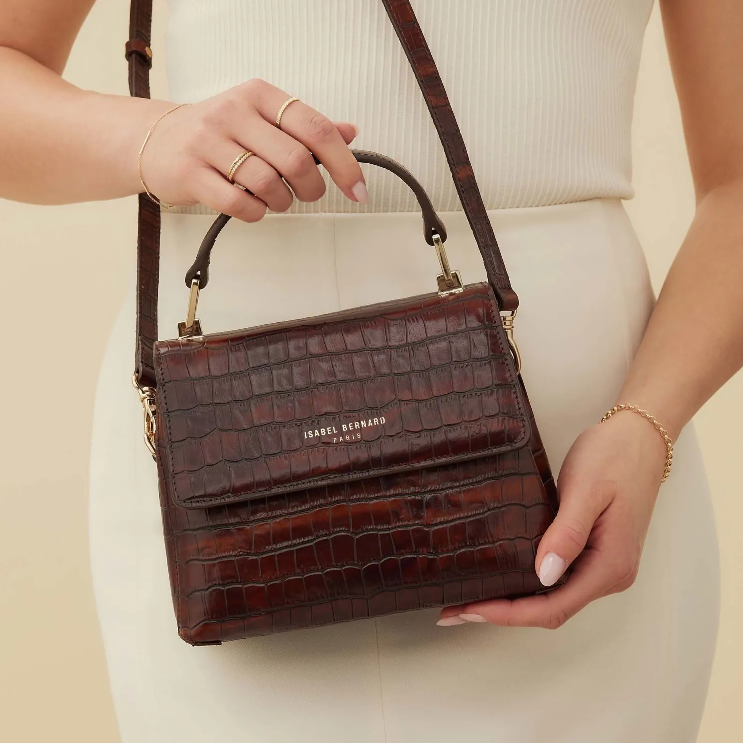 Femme Forte Heline croco bruine leren handtas van kalfsleer