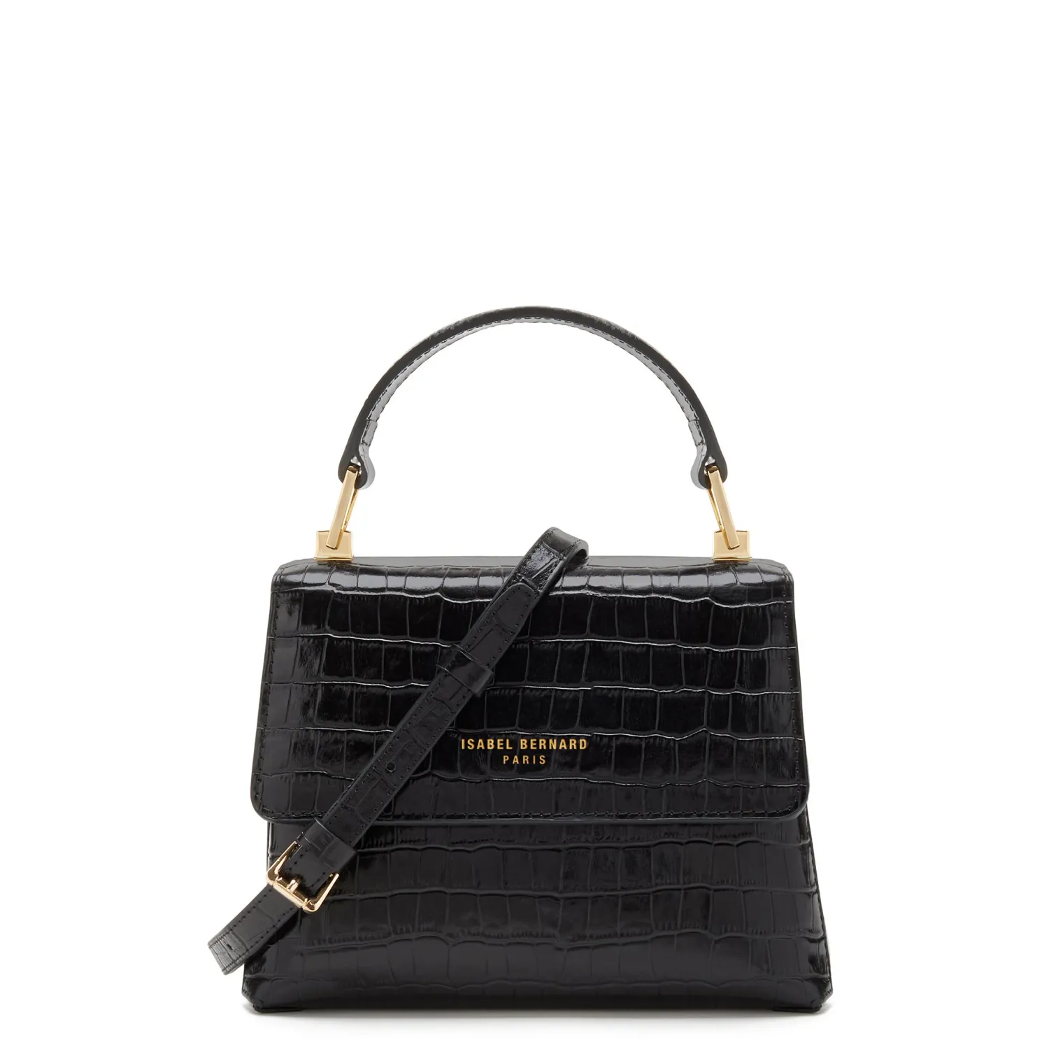 Femme Forte Heline croco zwarte leren handtas van kalfsleer