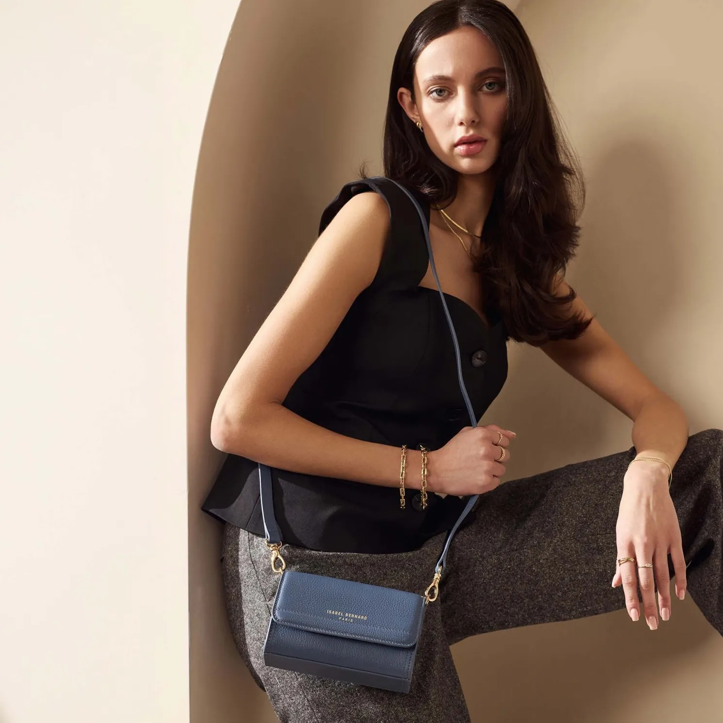 Femme Forte Kim blauwe leren crossbody tas van kalfsleer