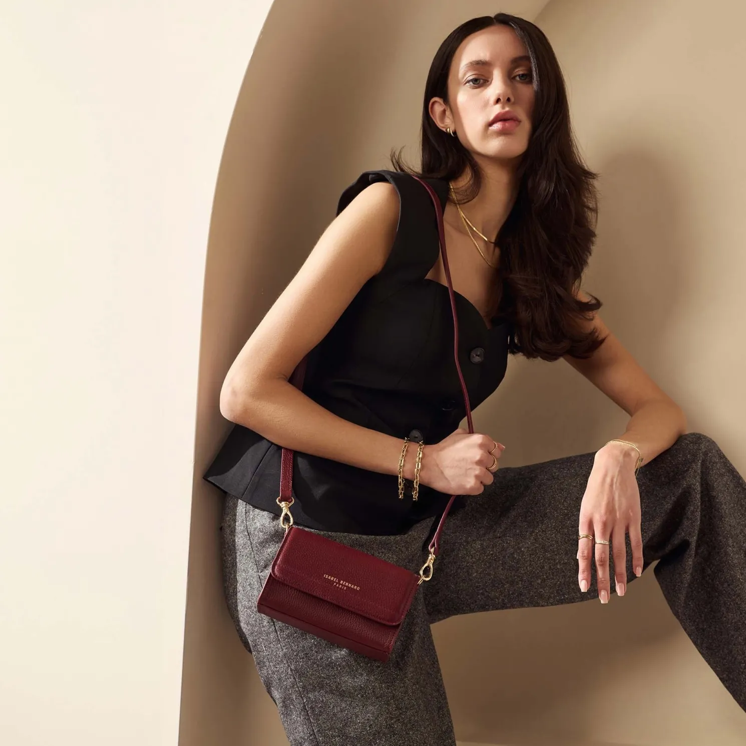 Femme Forte Kim bordeaux leren crossbody tas van kalfsleer