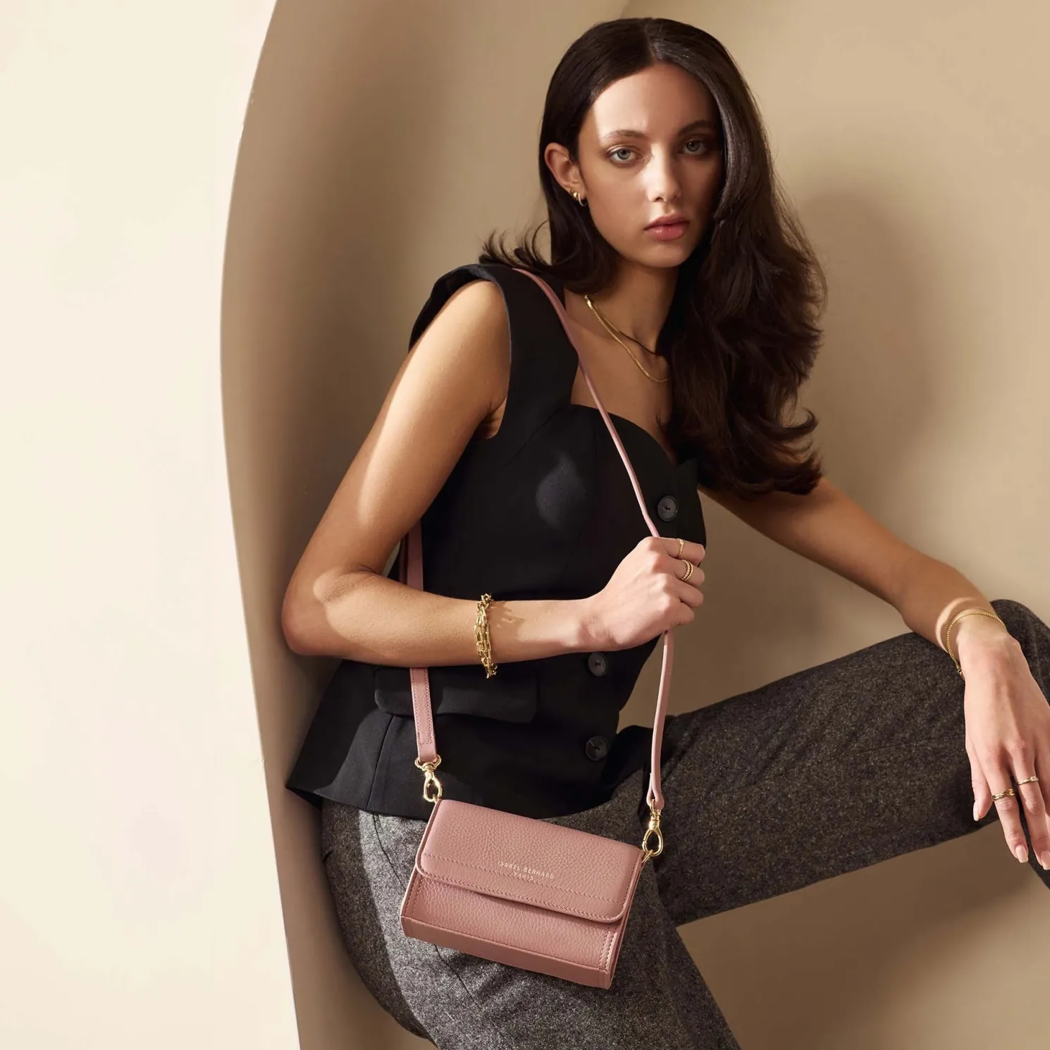 Femme Forte Kim roze leren crossbody tas van kalfsleer