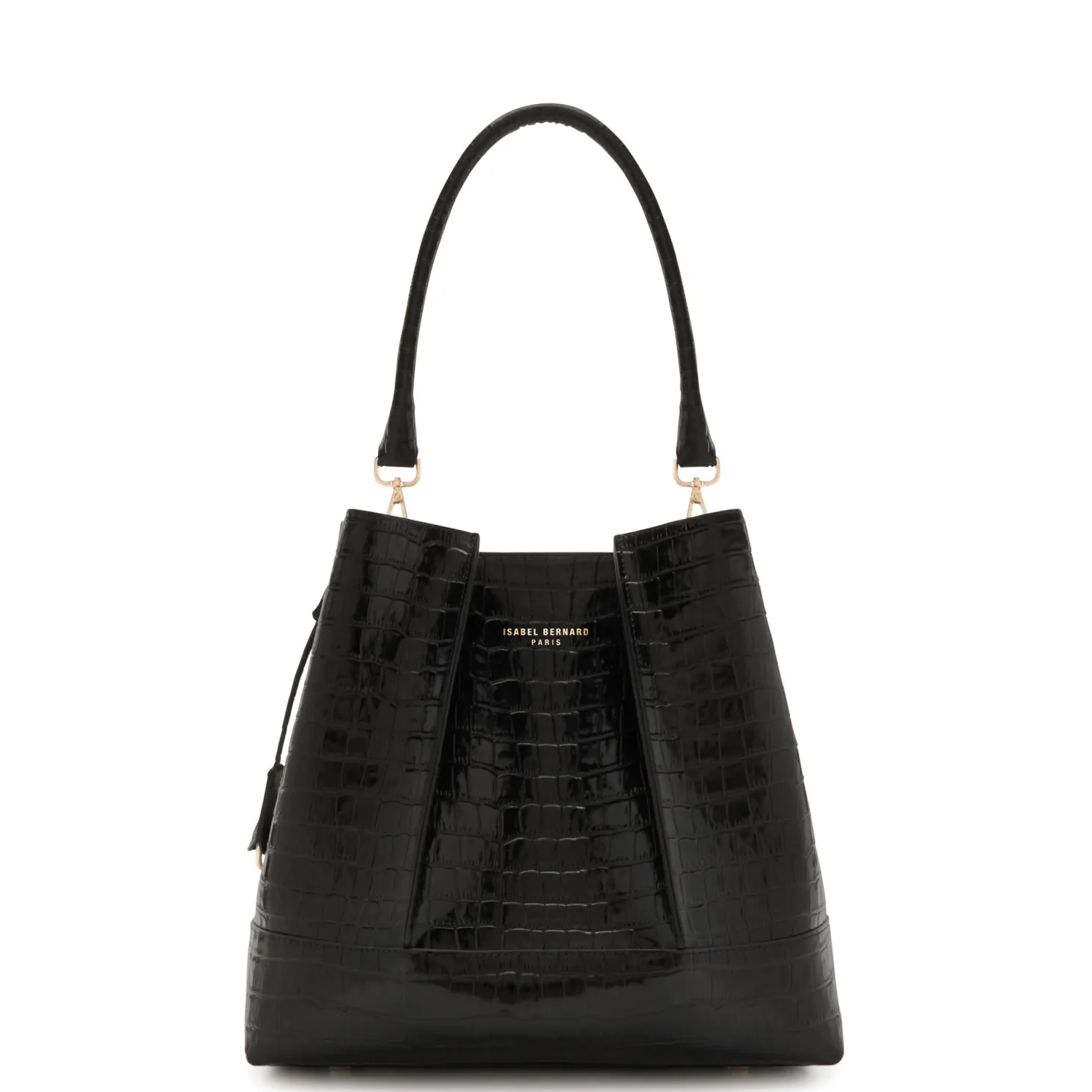 Femme Forte Macie croco zwarte leren schoudertas van kalfsleer