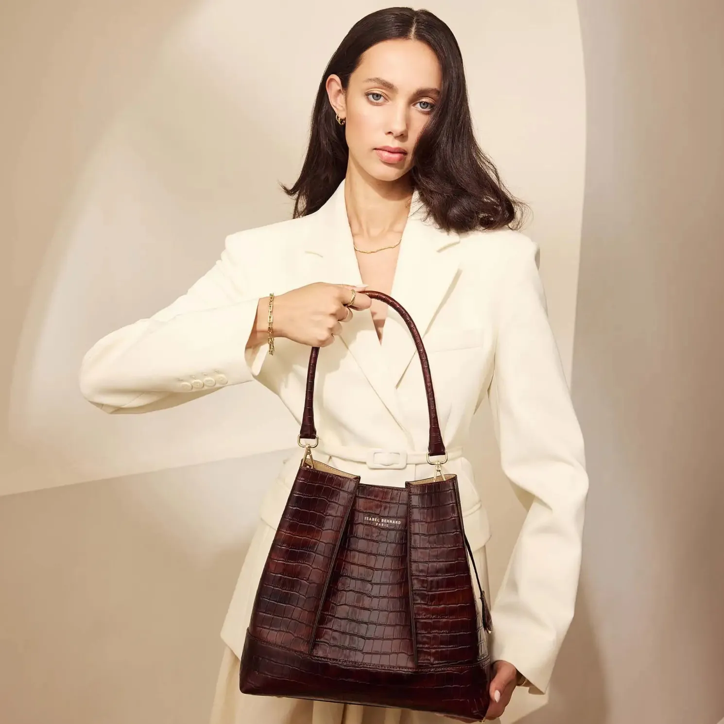 Femme Forte Macie croco bruine leren handtas van kalfsleer