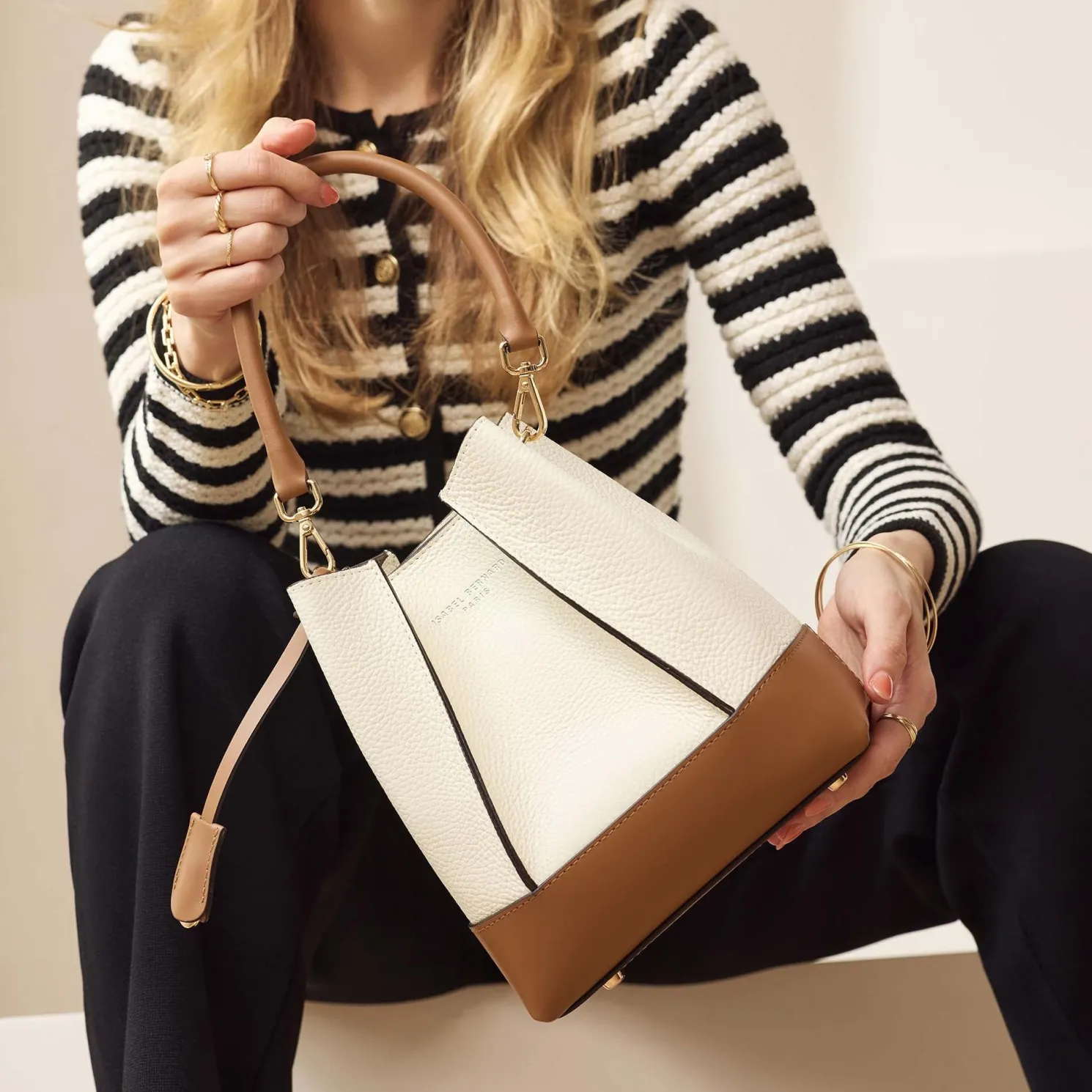 Femme Forte Minette crème leren handtas van kalfsleer