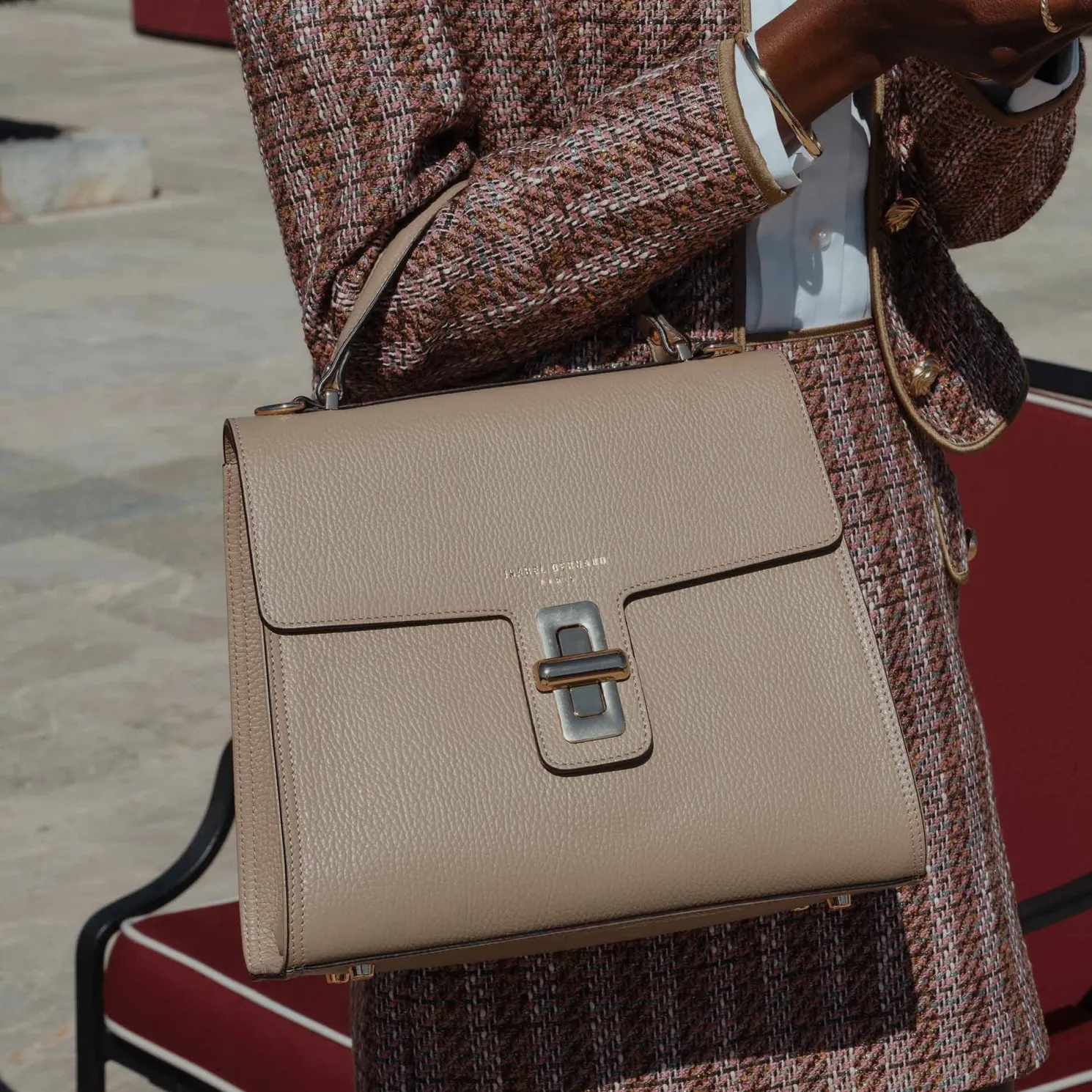 Femme Forte Simone Midi taupe leren handtas van kalfsleer