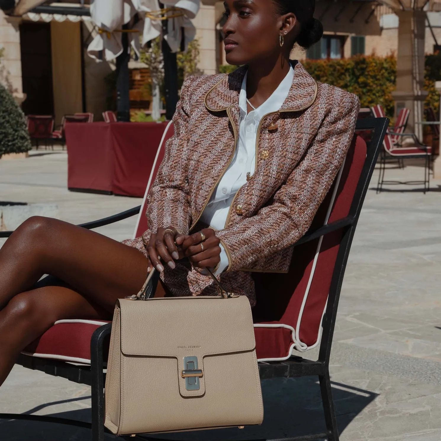 Femme Forte Simone Midi taupe leren handtas van kalfsleer