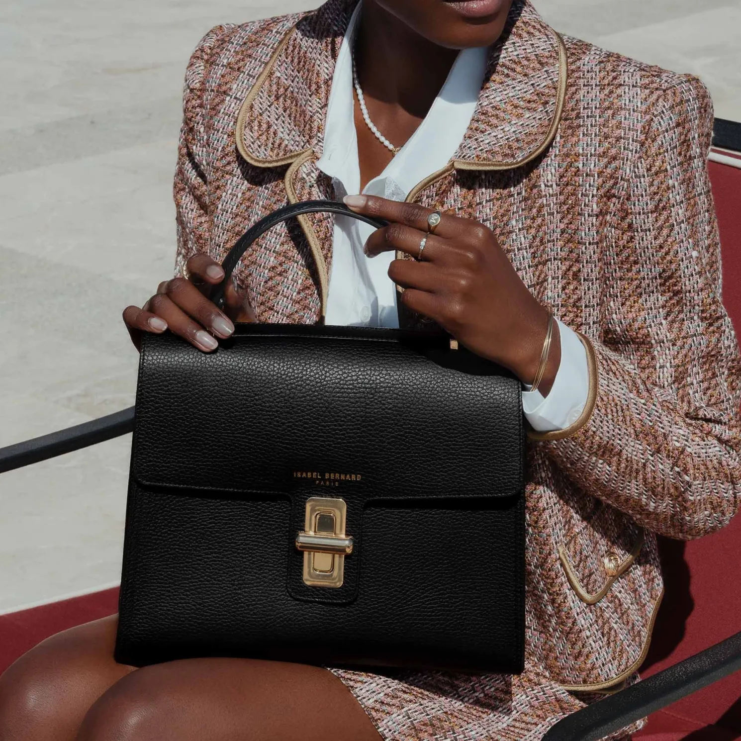 Femme Forte Simone Midi zwarte leren handtas van kalfsleer