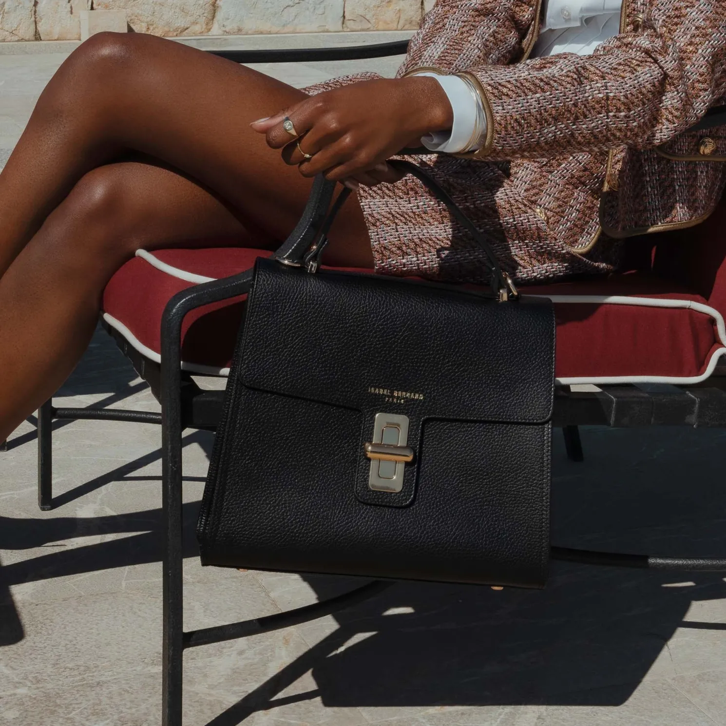 Femme Forte Simone Midi zwarte leren handtas van kalfsleer