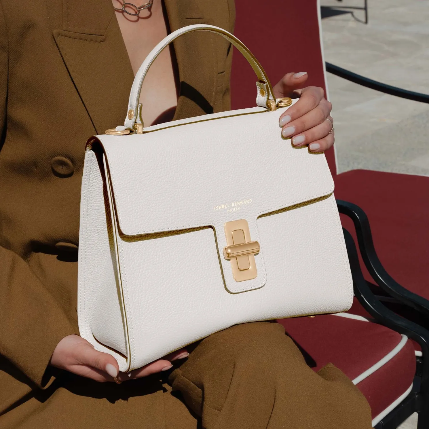 Femme Forte Simone Midi witte leren handtas van kalfsleer