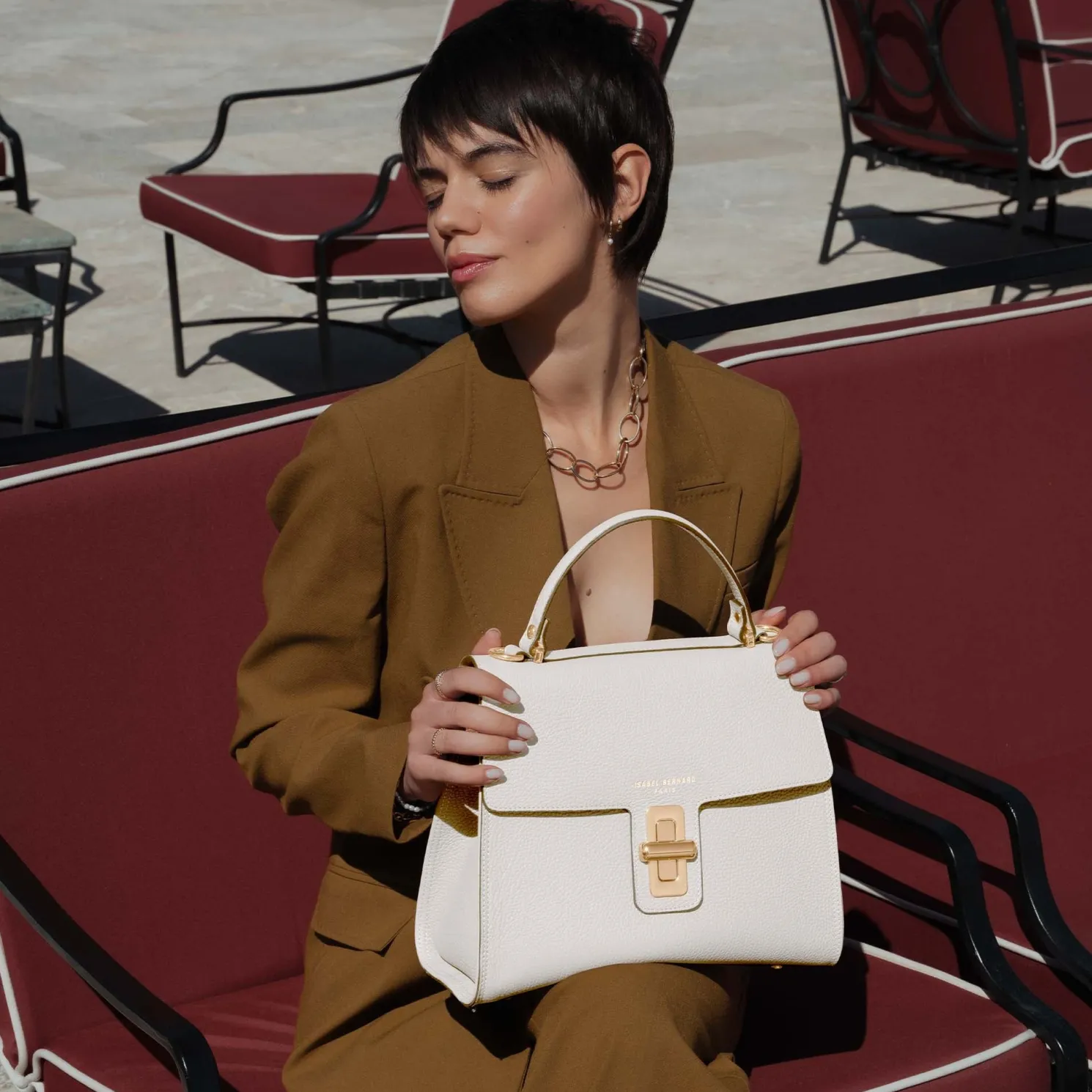 Femme Forte Simone Midi witte leren handtas van kalfsleer