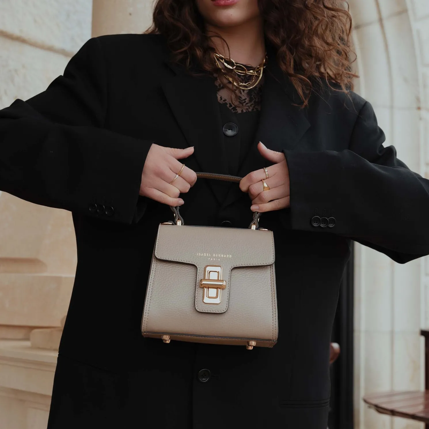 Femme Forte Simone Mini taupe leren handtas van kalfsleer