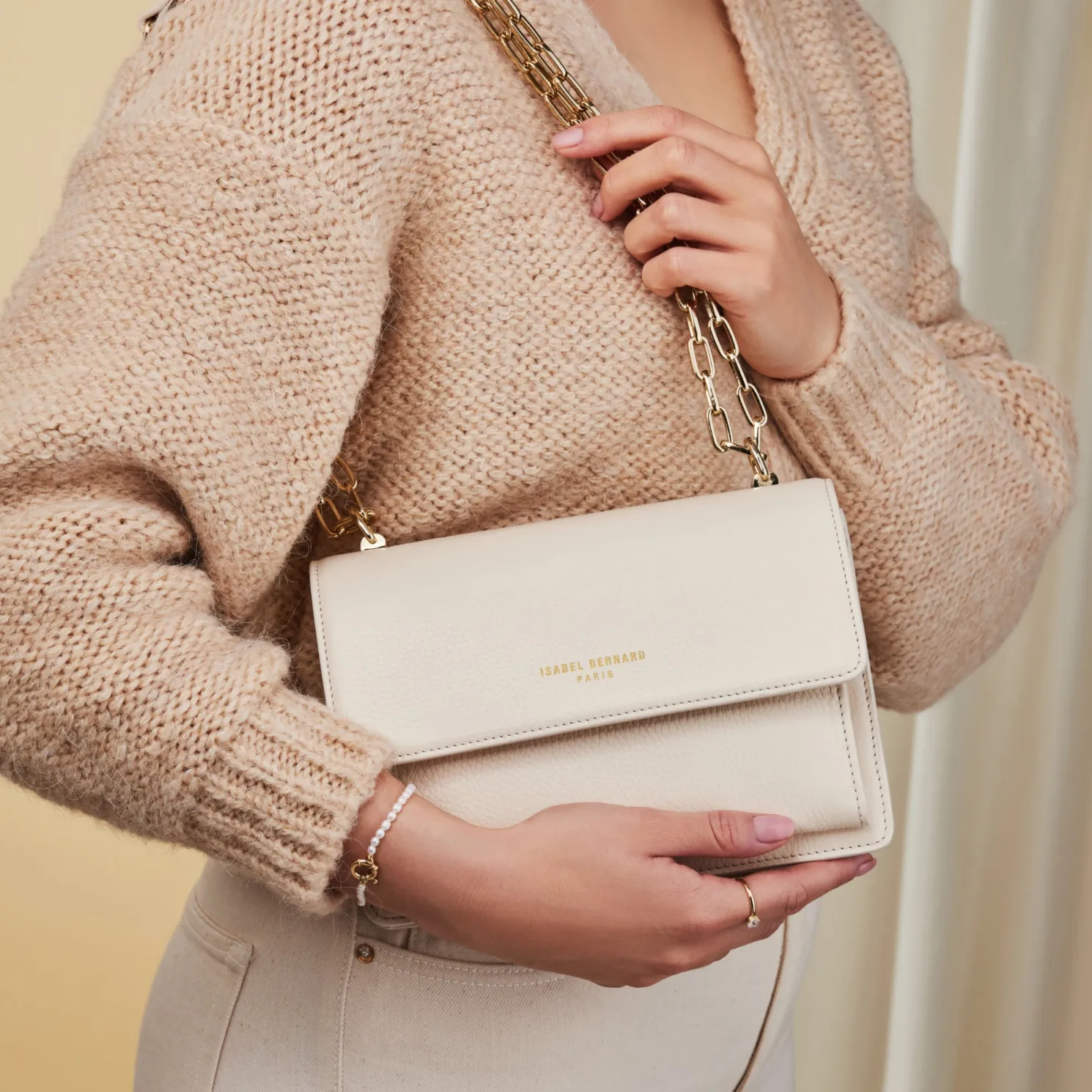 Femme Forte Valerie crème leren schoudertas van kalfsleer