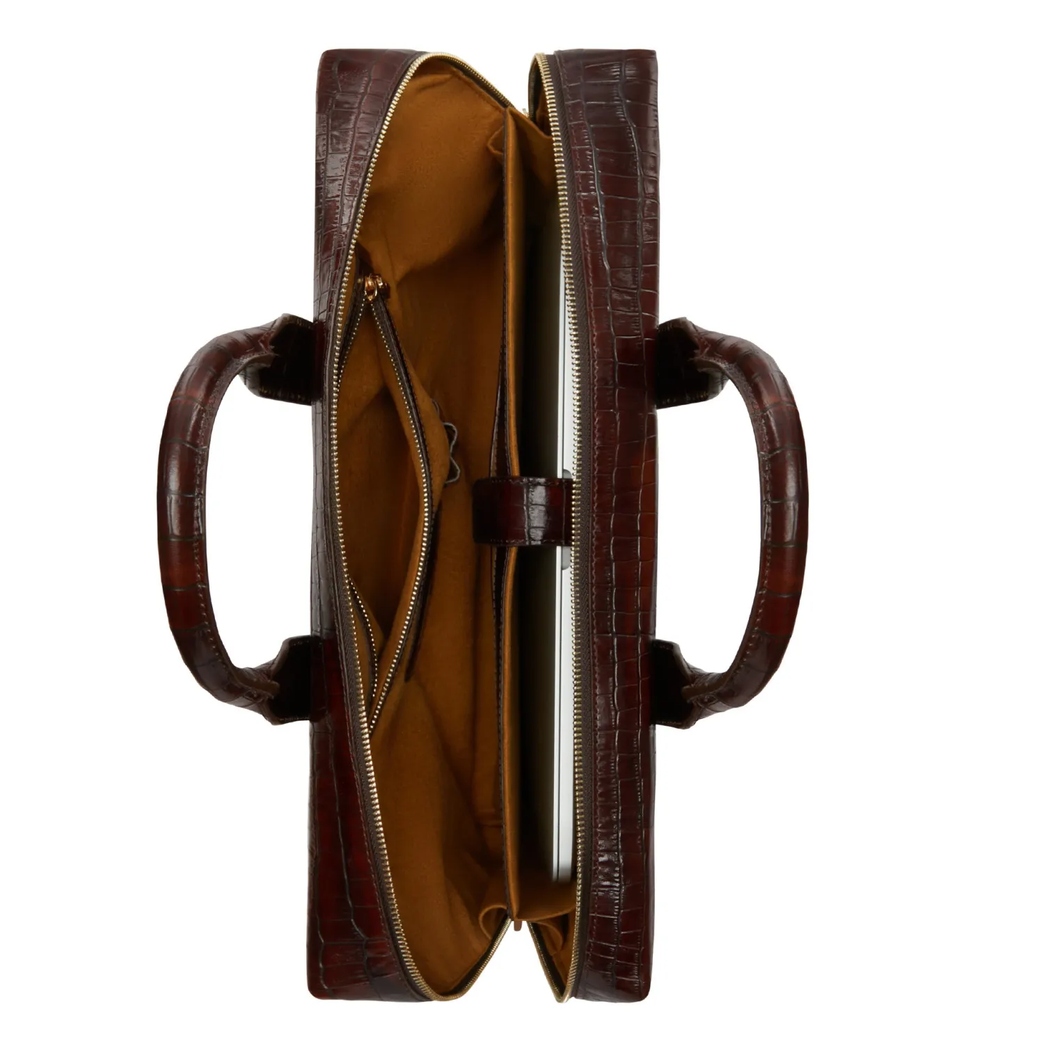 Honoré Anique croco bruine leren handtas van kalfsleer met 16.4 inch laptopvak