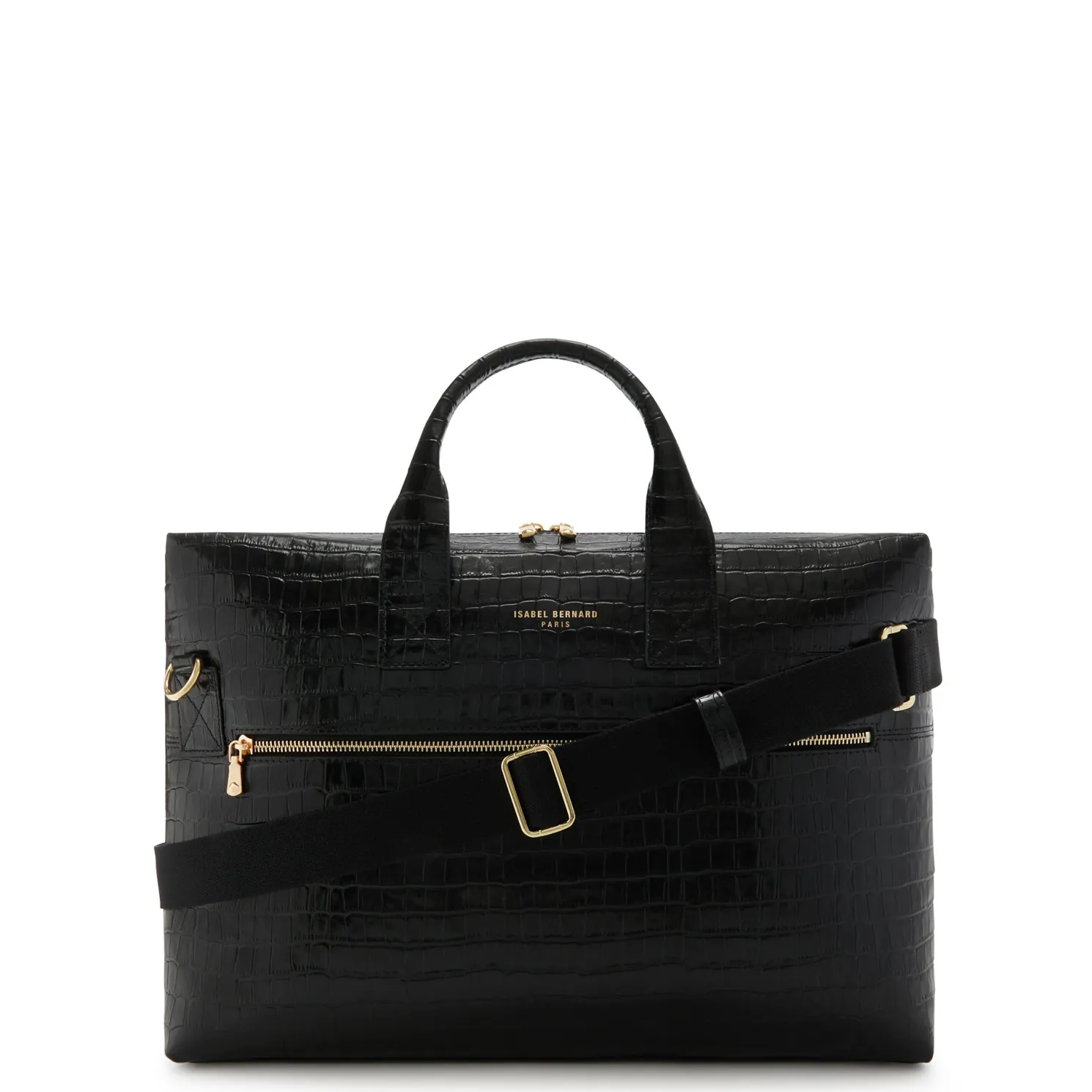 Honoré Anique croco zwarte leren handtas van kalfsleer met 16.4 inch laptopvak