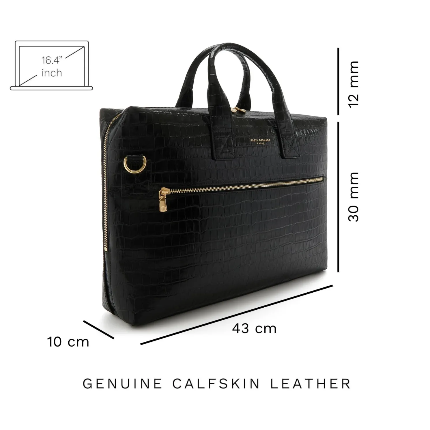 Honoré Anique croco zwarte leren handtas van kalfsleer met 16.4 inch laptopvak