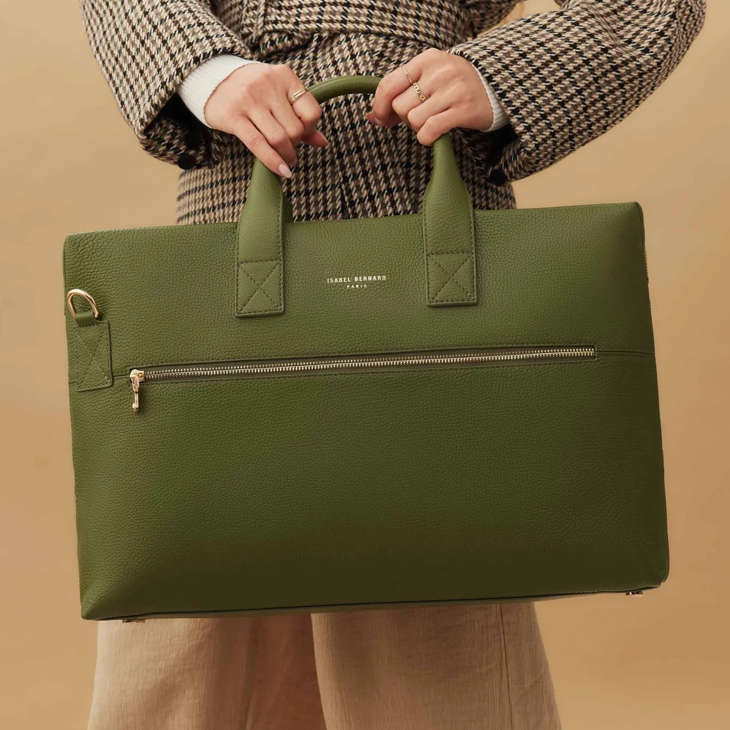 Honoré Anique groene leren handtas van kalfsleer met 16.4 inch laptopvak