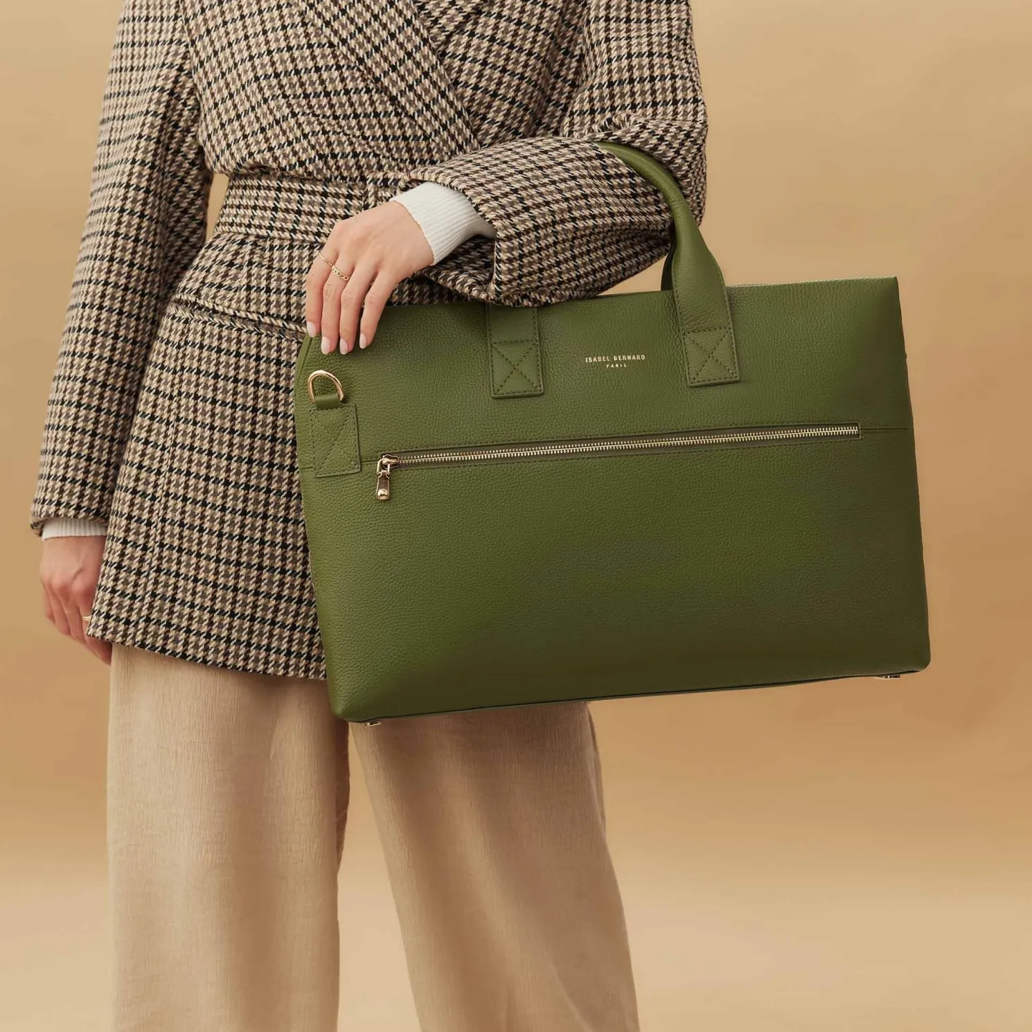 Honoré Anique groene leren handtas van kalfsleer met 16.4 inch laptopvak