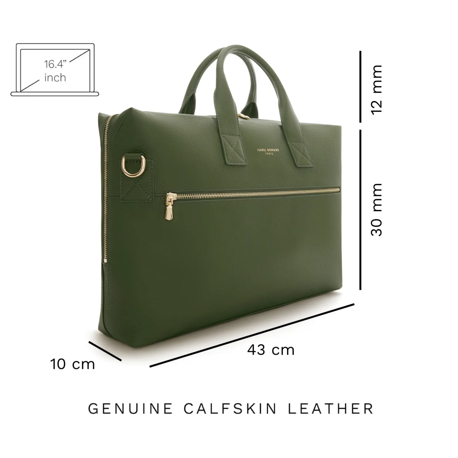 Honoré Anique groene leren handtas van kalfsleer met 16.4 inch laptopvak