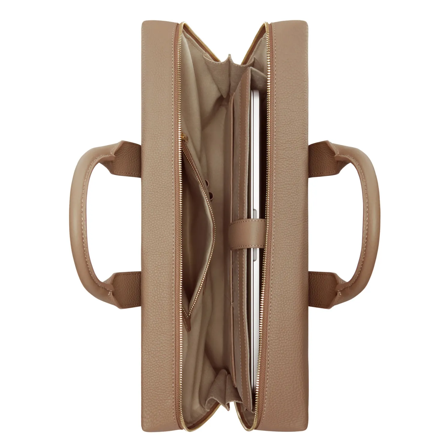 Honoré Anique taupe leren handtas van kalfsleer met 16.4 inch laptopvak