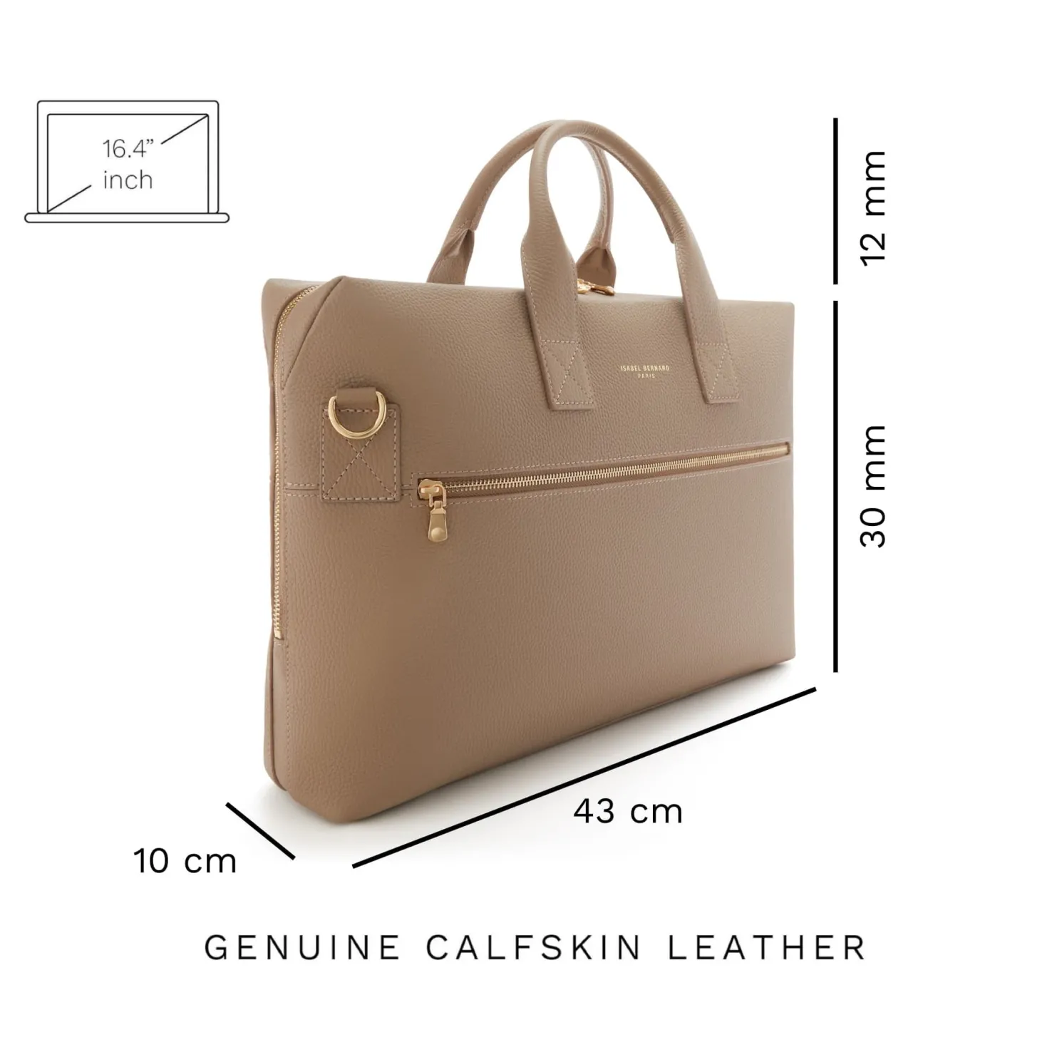 Honoré Anique taupe leren handtas van kalfsleer met 16.4 inch laptopvak